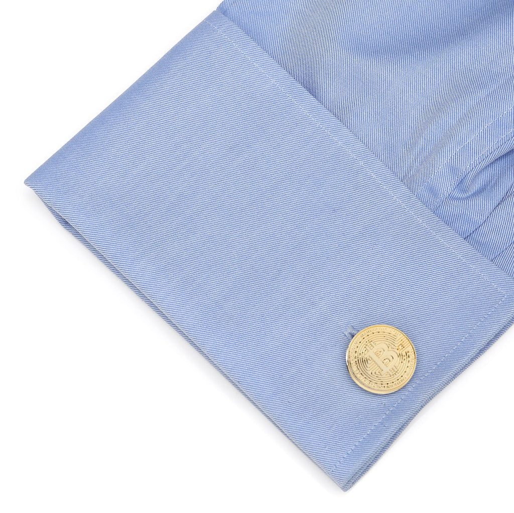 Gold Tone Bitcoin Debossed Cufflinks for Crypto Enthusiasts - Image 3
