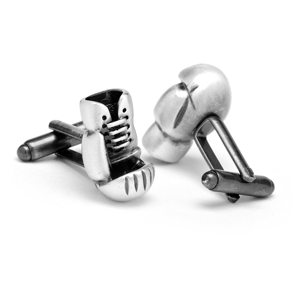 Antique Silver Boxing Glove Cufflinks with Bullet Backing - Image 2