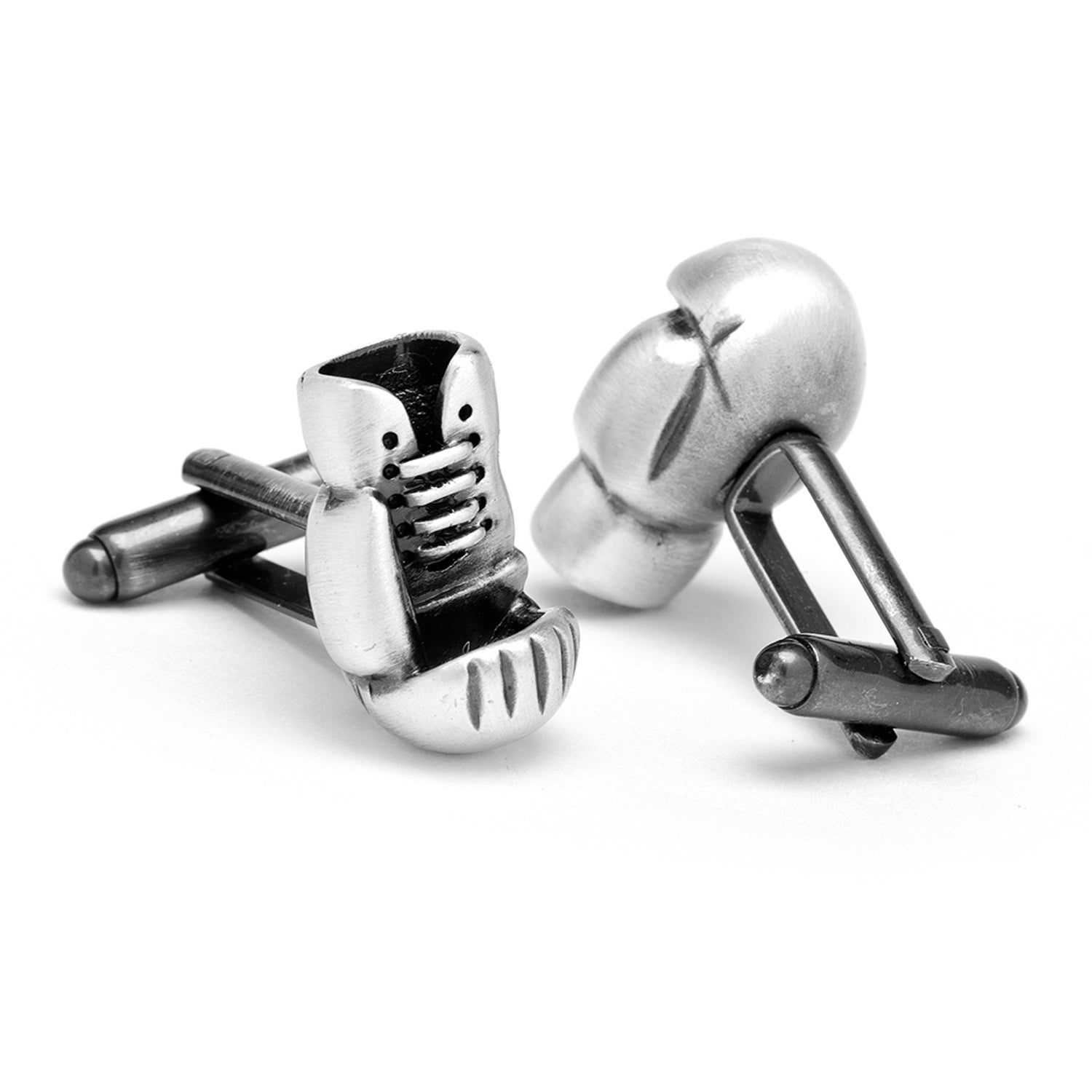 Antique Silver Boxing Glove Cufflinks with Bullet Backing - Image 2