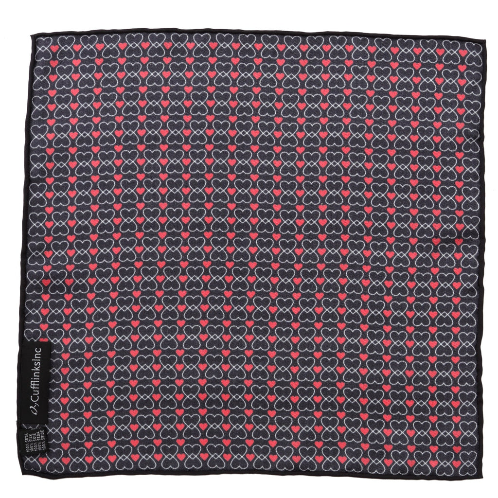 Black and Red Intertwined Hearts Silk Pocket Square - Image 2