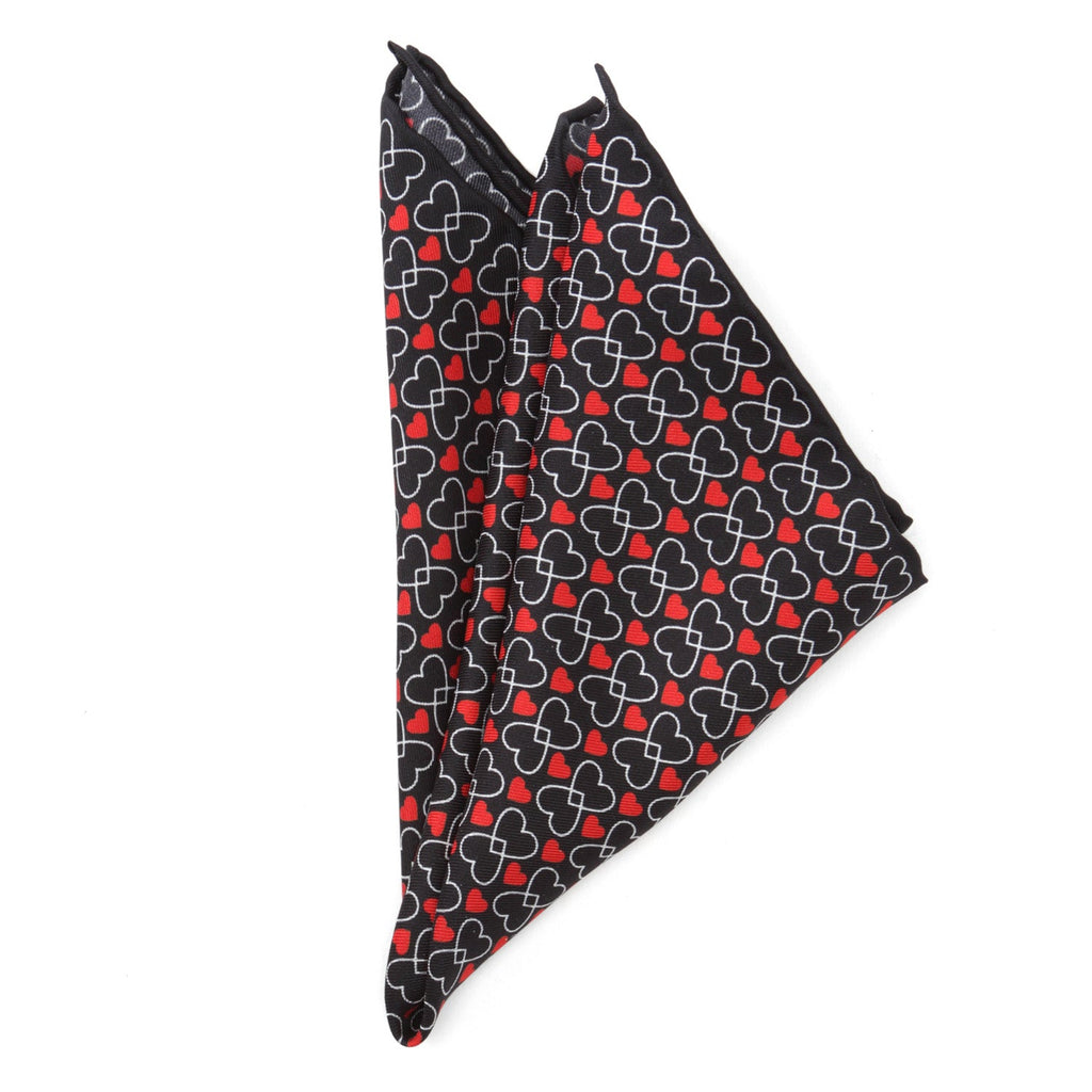 Black and Red Intertwined Hearts Silk Pocket Square - Image 3