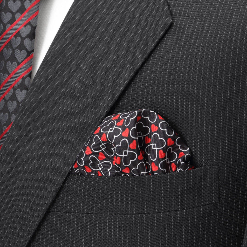 Black and Red Intertwined Hearts Silk Pocket Square - Image 4
