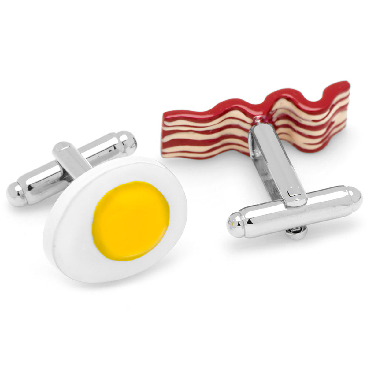 Bacon and Egg Breakfast Enamel Cufflinks Silver Tone - Image 2