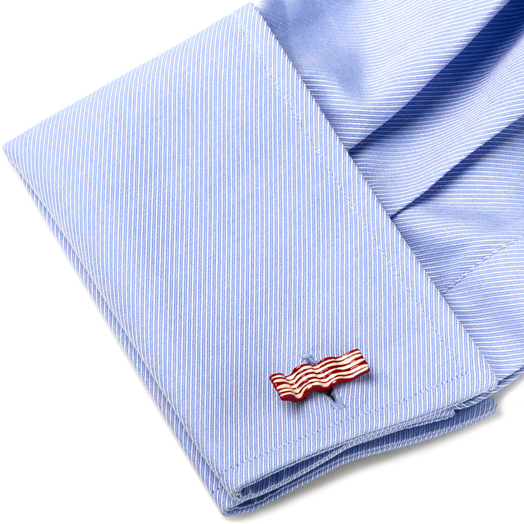 Bacon and Egg Breakfast Enamel Cufflinks Silver Tone - Image 3