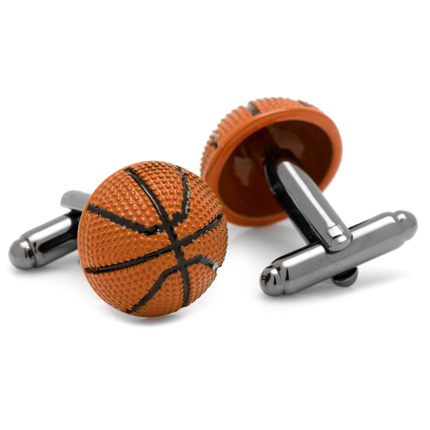 3D Basketball Cufflinks in Orange and Black Enamel - Image 2