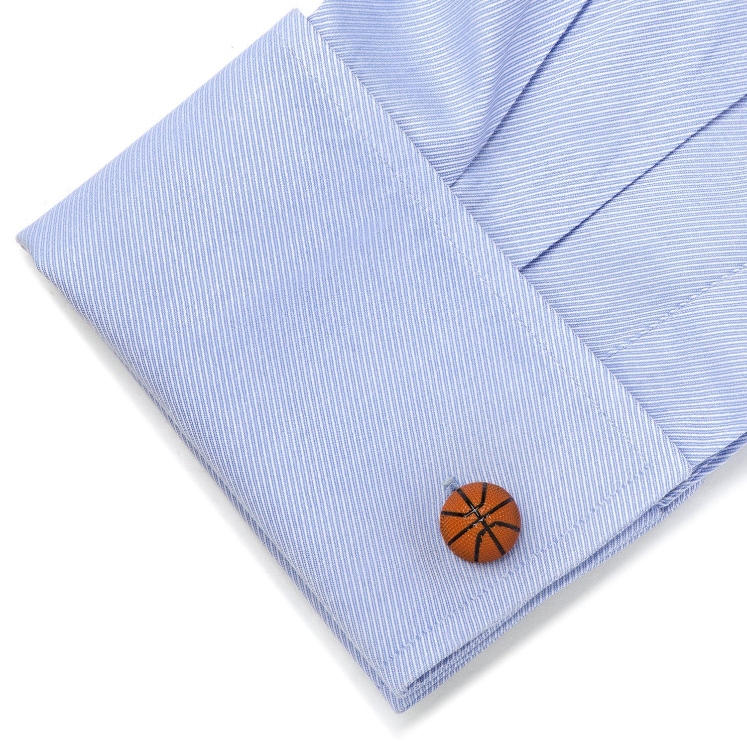 3D Basketball Cufflinks in Orange and Black Enamel - Image 3
