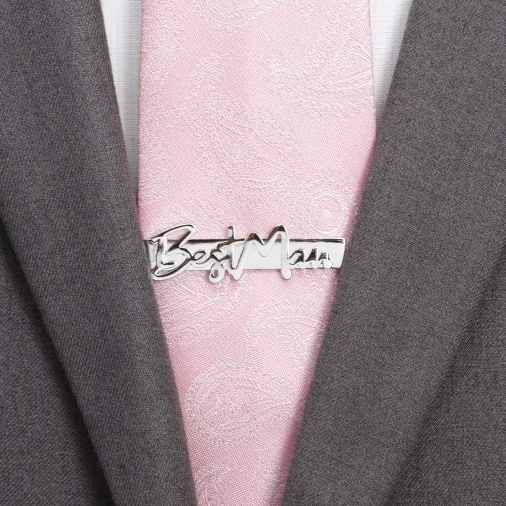 Best Man Silver Tone Script Tie Bar Wedding Accessory - Image 2