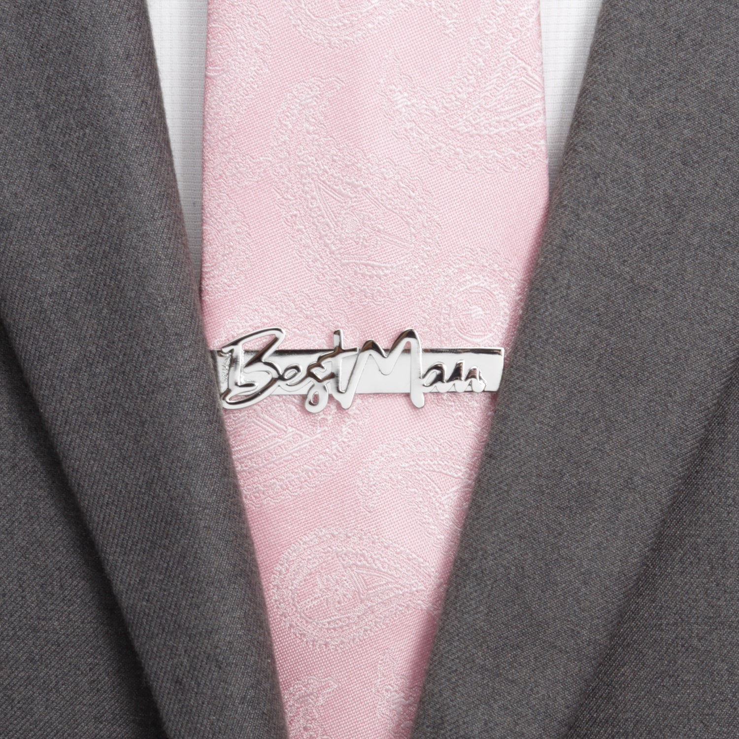 Best Man Silver Tone Script Tie Bar Wedding Accessory - Image 2