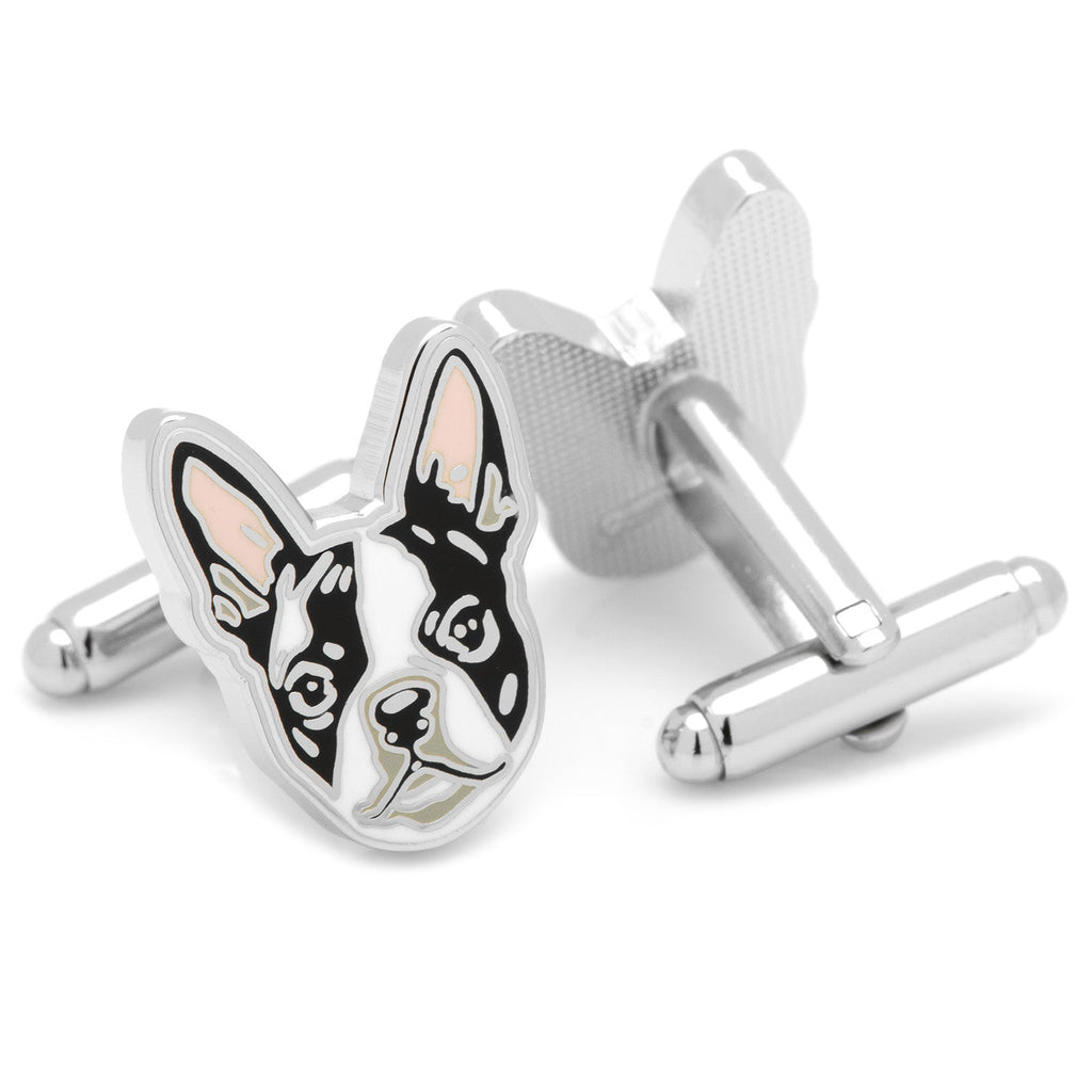 Boston Terrier Dog Enamel Cufflinks in Silver Plated Finish - Image 2