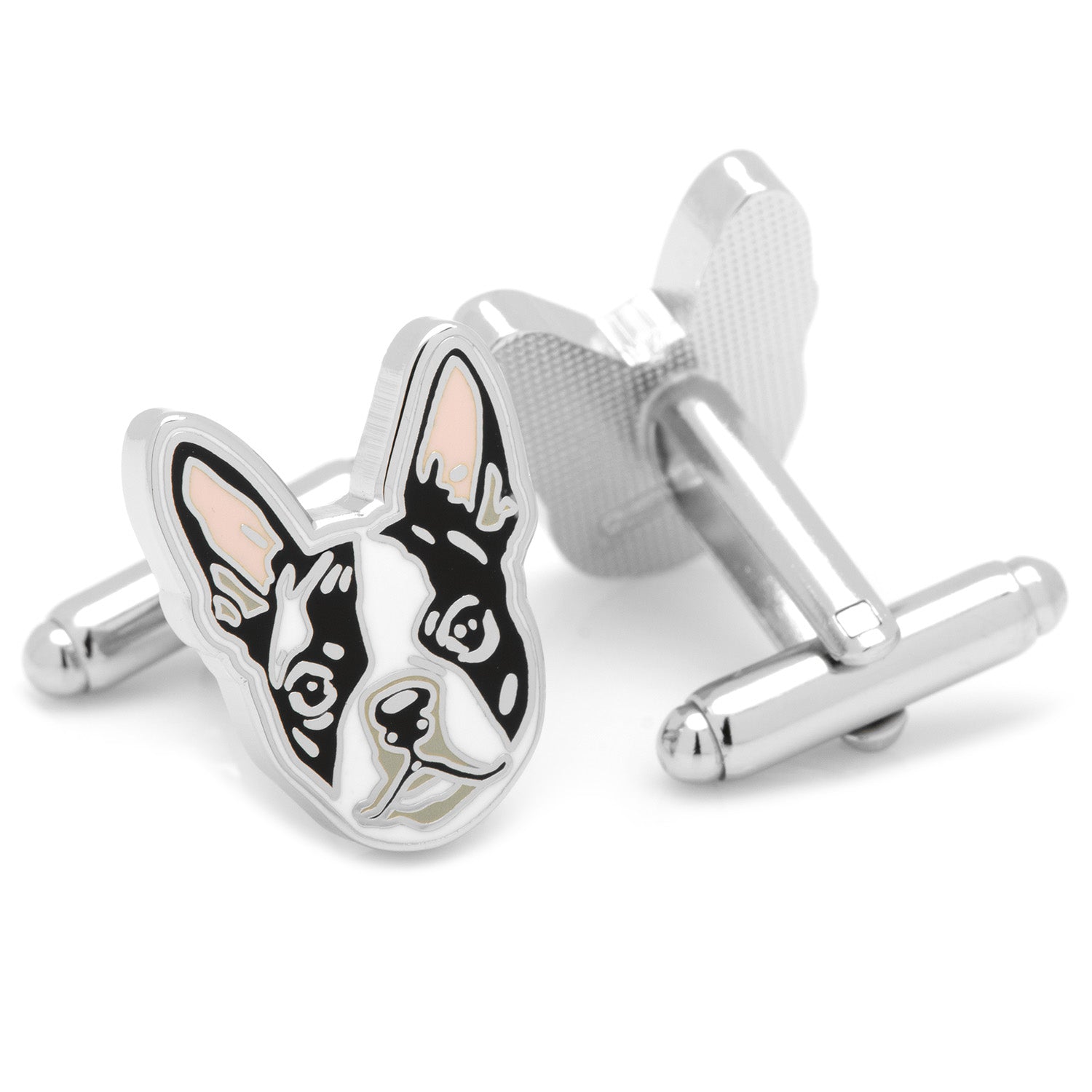 Boston Terrier Dog Enamel Cufflinks in Silver Plated Finish - Image 2