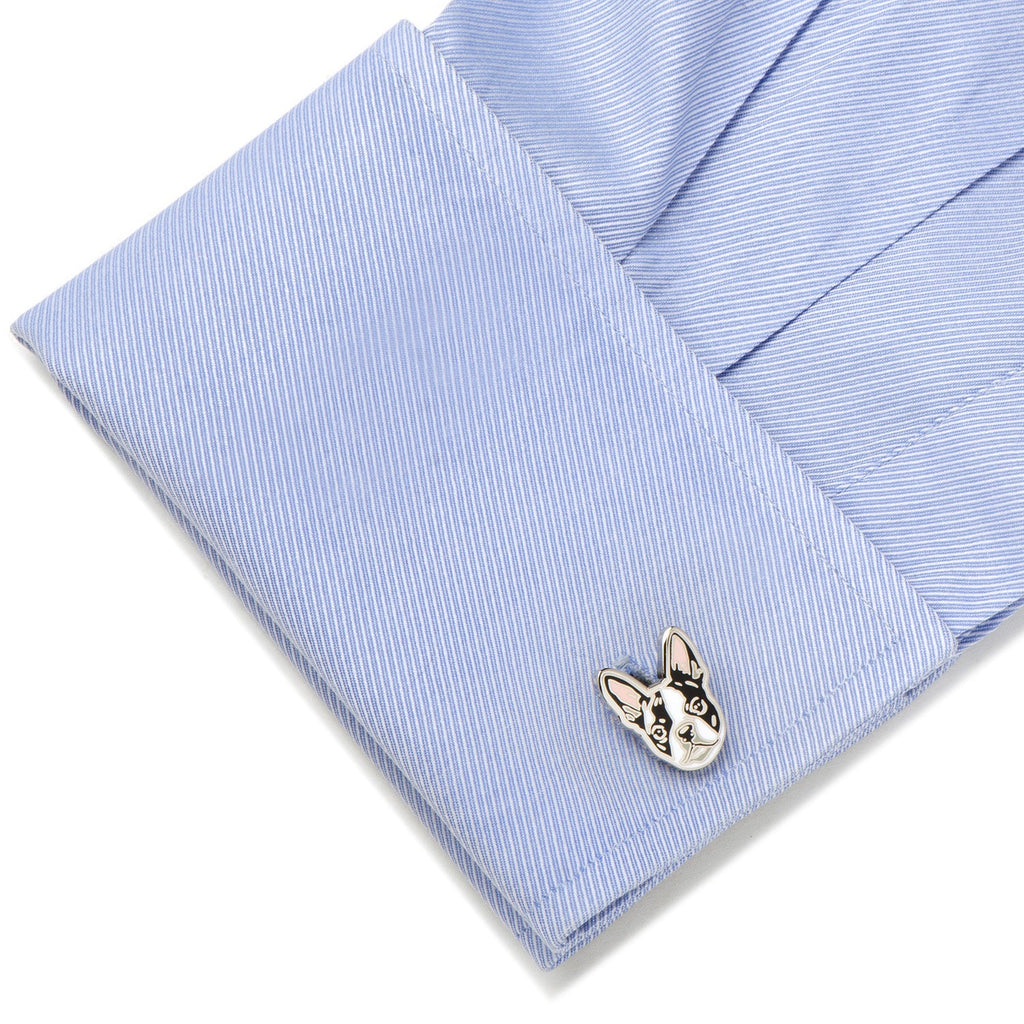 Boston Terrier Dog Enamel Cufflinks in Silver Plated Finish - Image 3