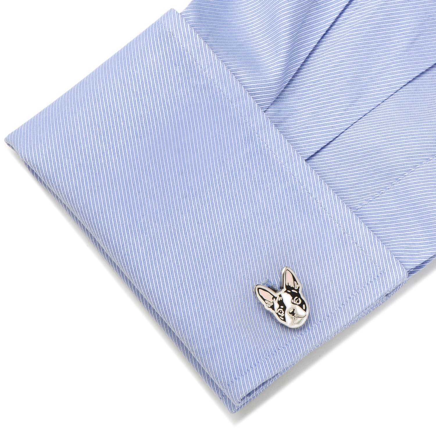 Boston Terrier Dog Enamel Cufflinks in Silver Plated Finish - Image 3