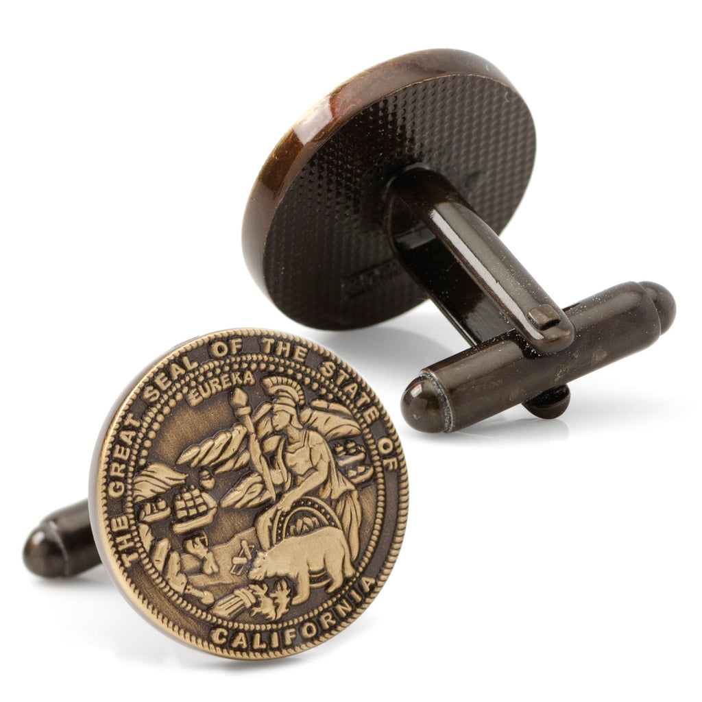California State Seal Embossed Cufflinks in Antiqued Bronze Tone - Image 2