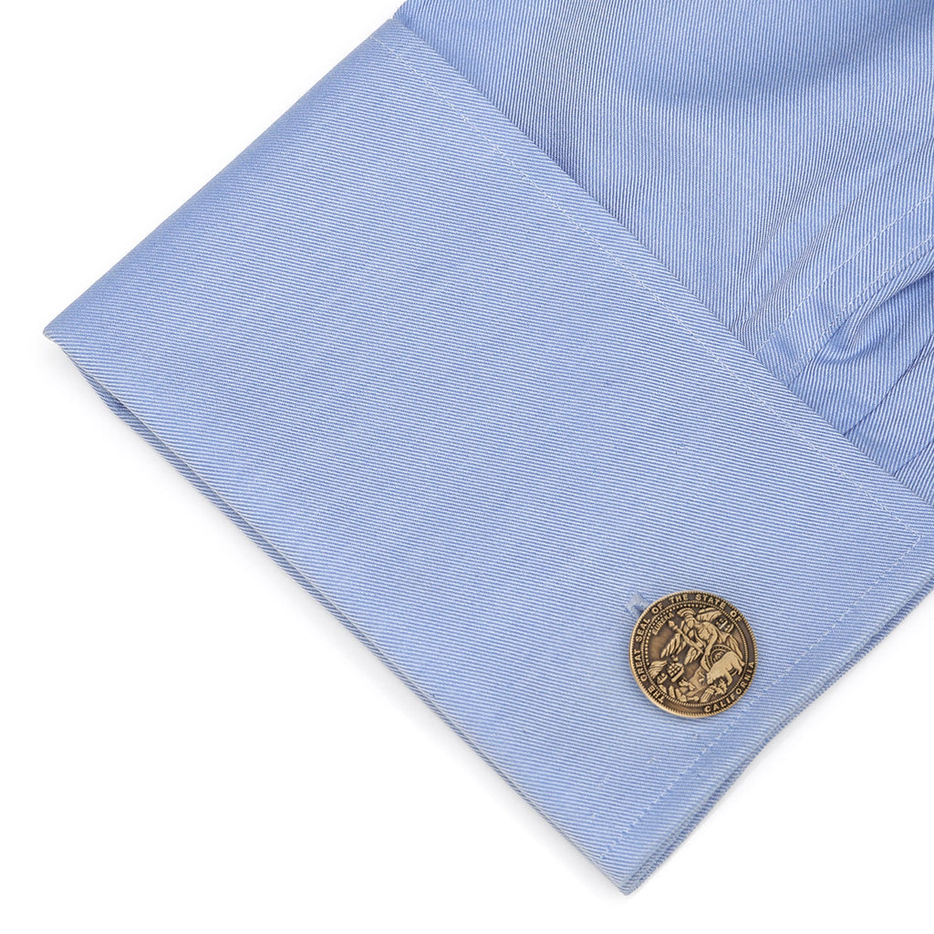 California State Seal Embossed Cufflinks in Antiqued Bronze Tone - Image 3