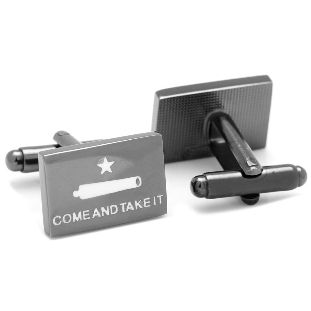 Come and Take It Texas Flag Cufflinks in Gunmetal Tone - Image 2