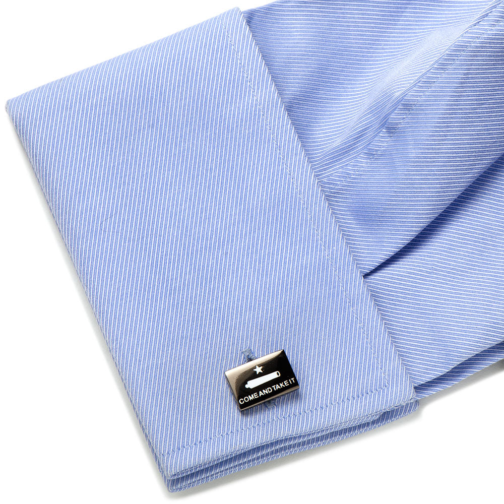 Come and Take It Texas Flag Cufflinks in Gunmetal Tone - Image 3