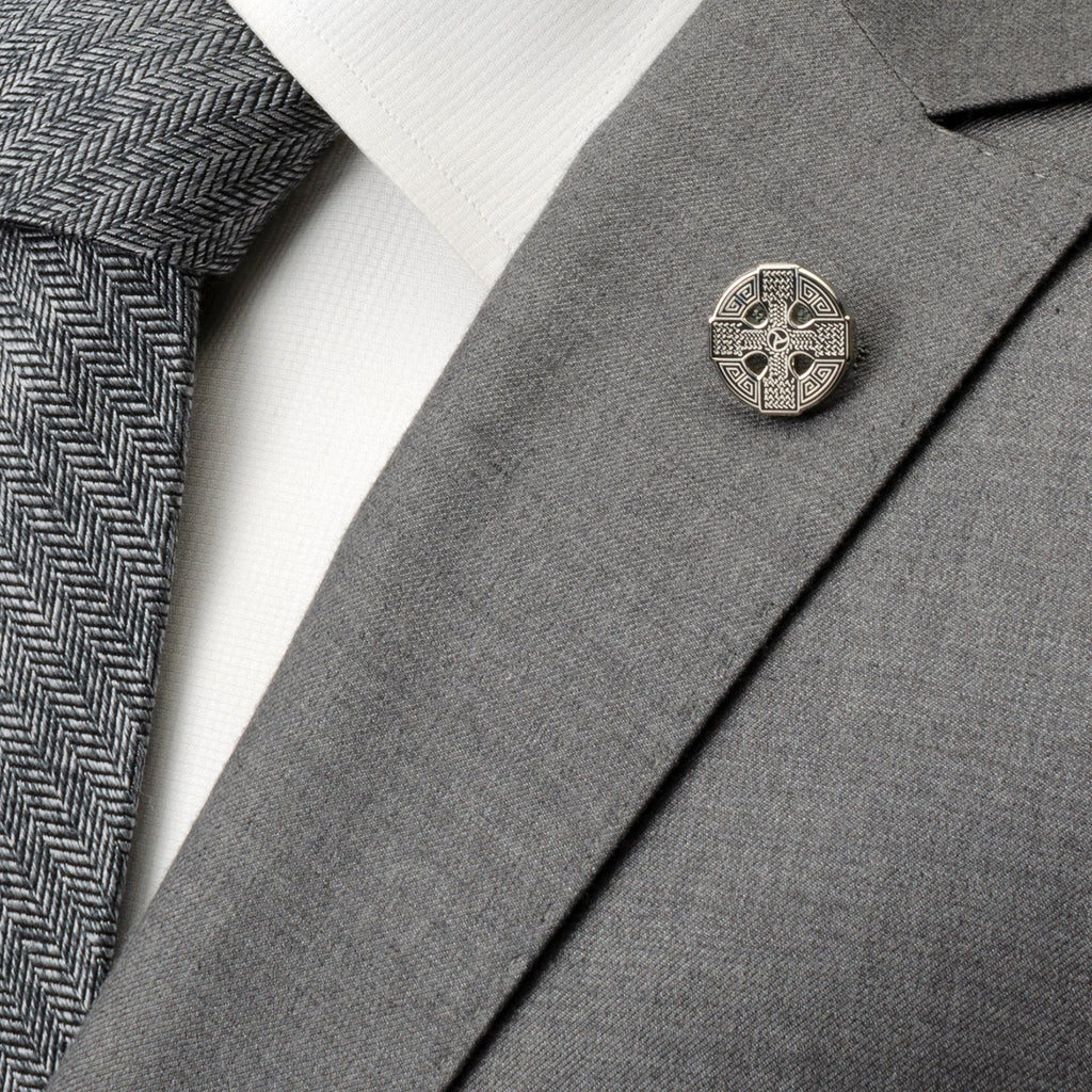 Celtic Cross Lapel Pin in Silver and Black Enamel - Image 4