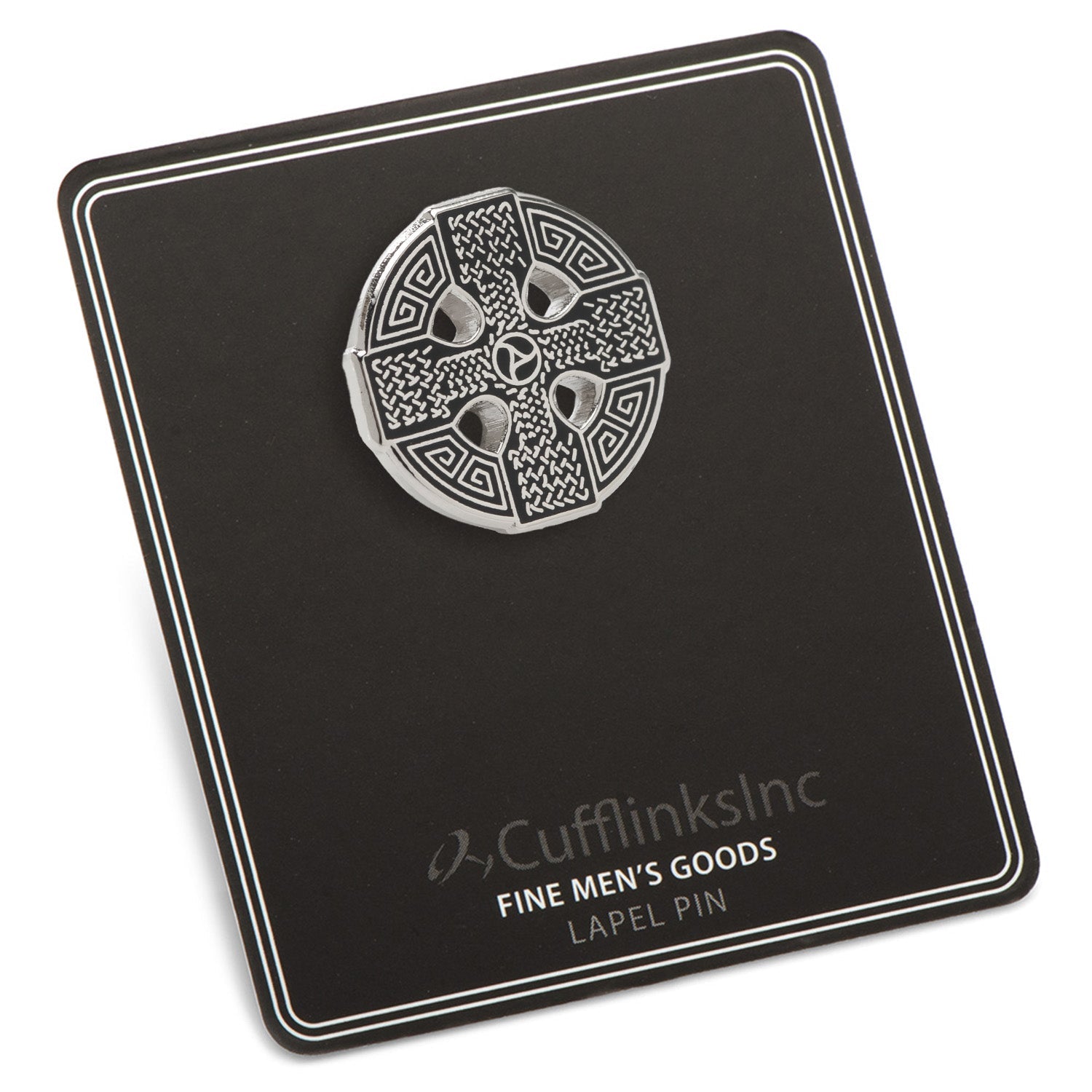 Celtic Cross Lapel Pin in Silver and Black Enamel - Image 5