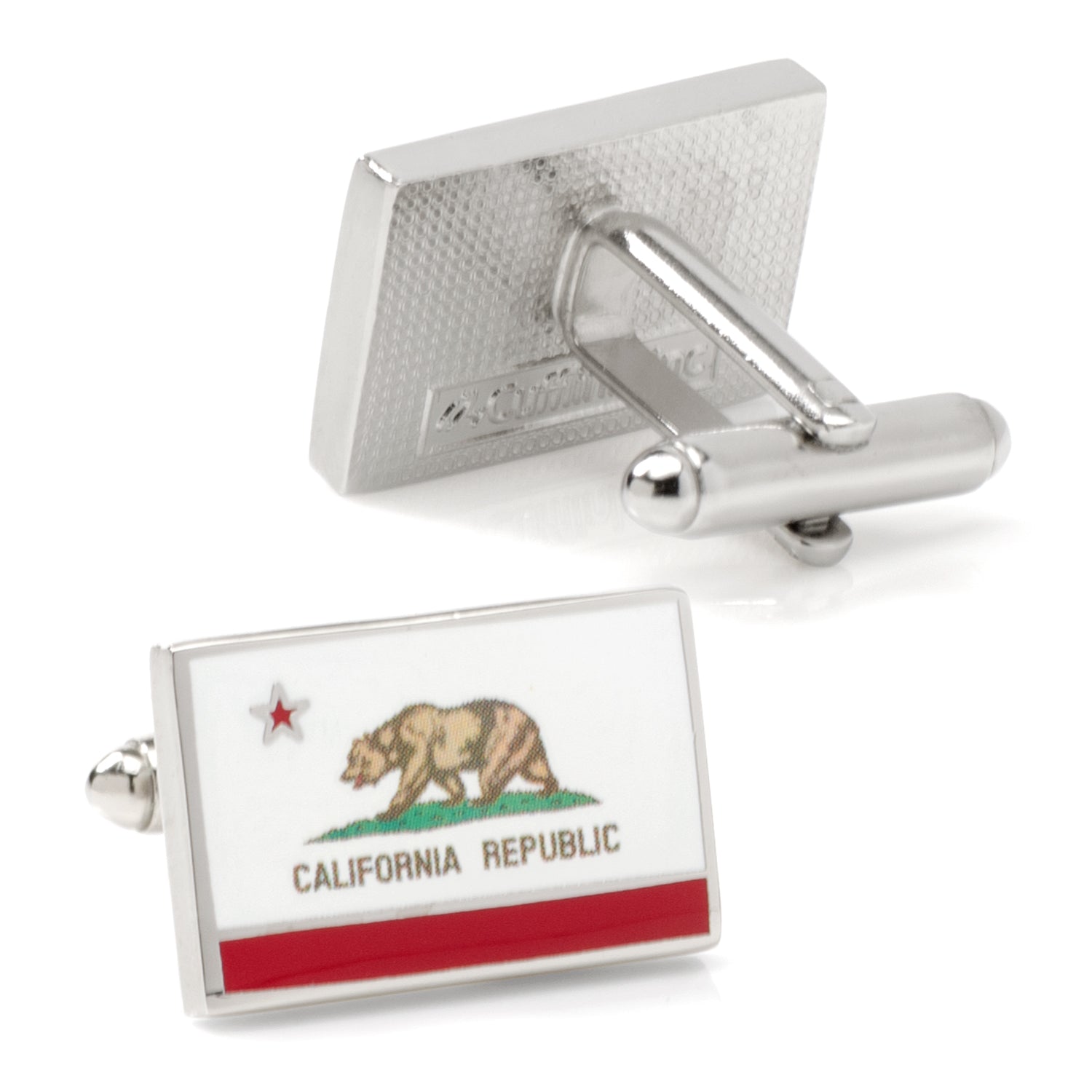 California State Flag Rectangle Cufflinks in Silver Tone - Image 2