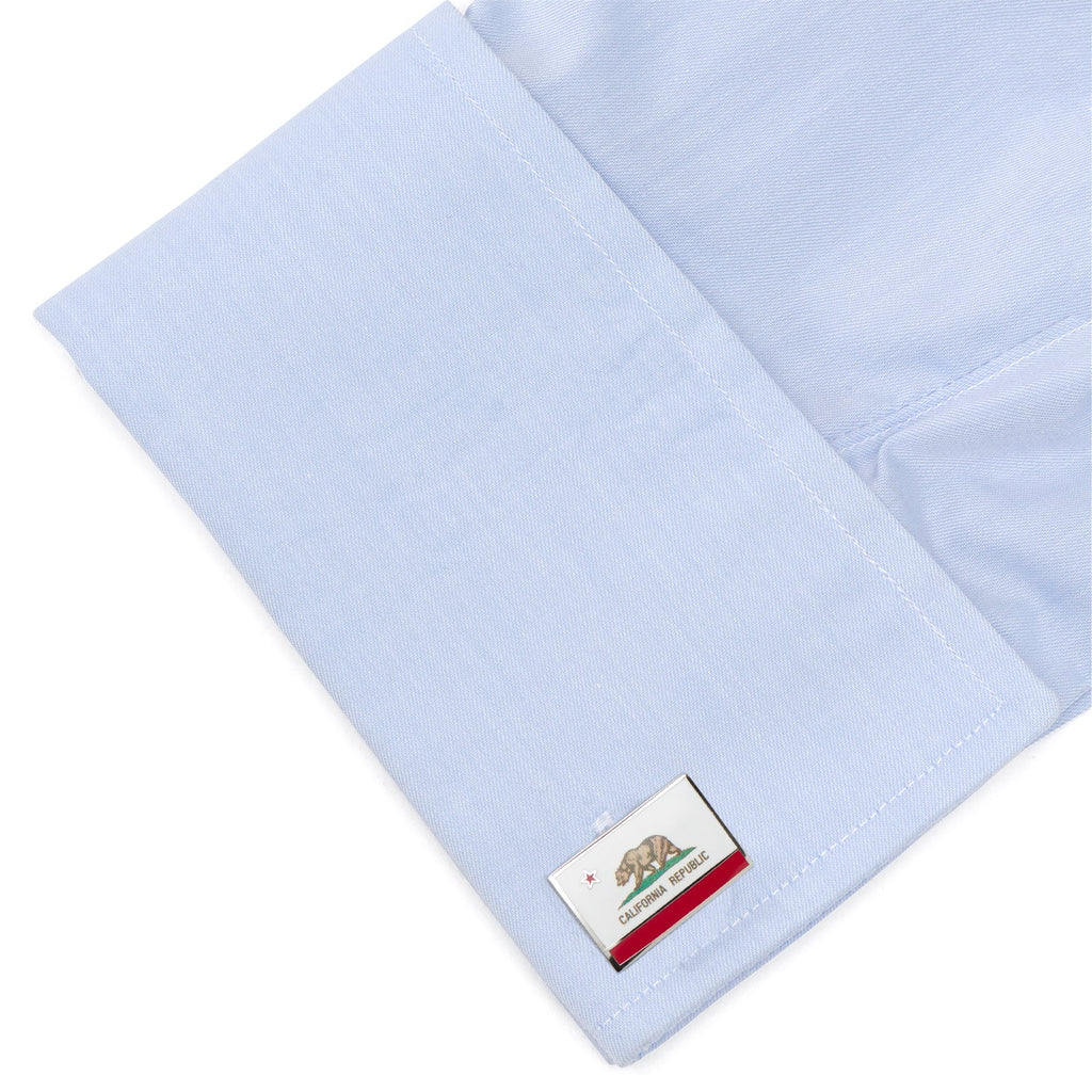 California State Flag Rectangle Cufflinks in Silver Tone - Image 3