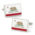 A pair of rectangular cufflinks featuring the California state flag design with a silver-tone border and bullet back closure.
