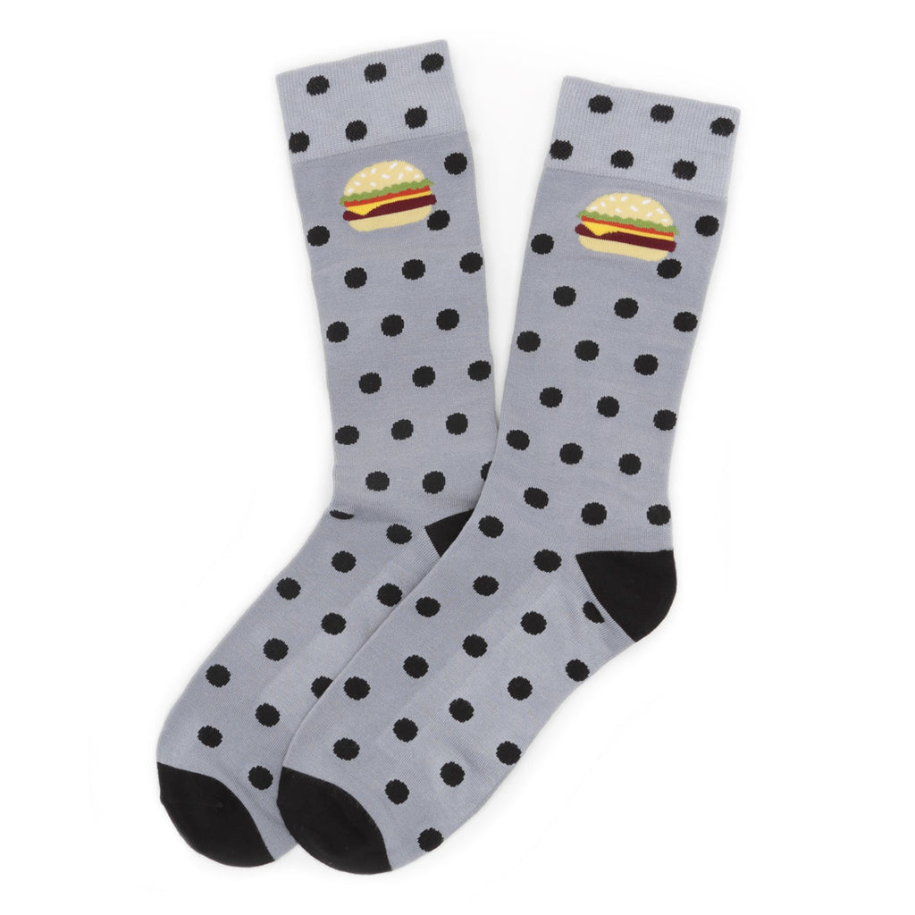 Men's Gray Cheeseburger Print Polka Dot Crew Socks - Image 2
