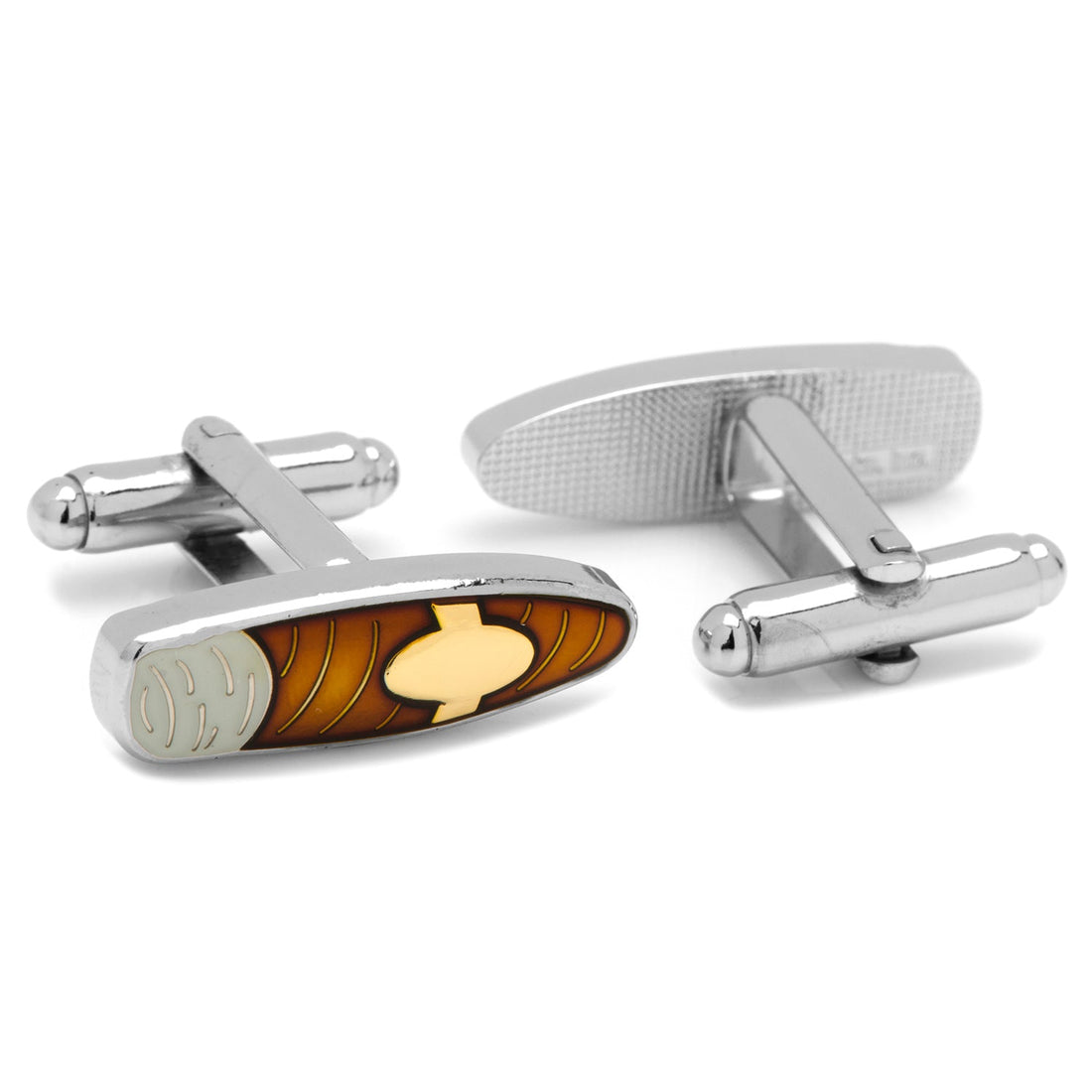 Cigar Cufflinks with Brown Enamel Silver and Brass Finish - Image 2