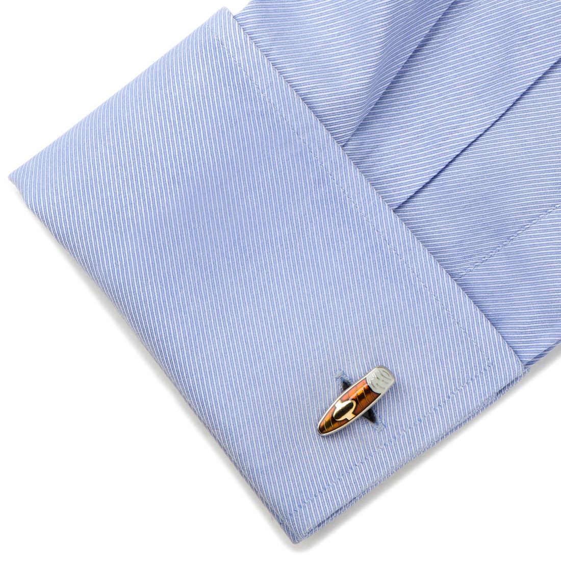 Cigar Cufflinks with Brown Enamel Silver and Brass Finish - Image 3