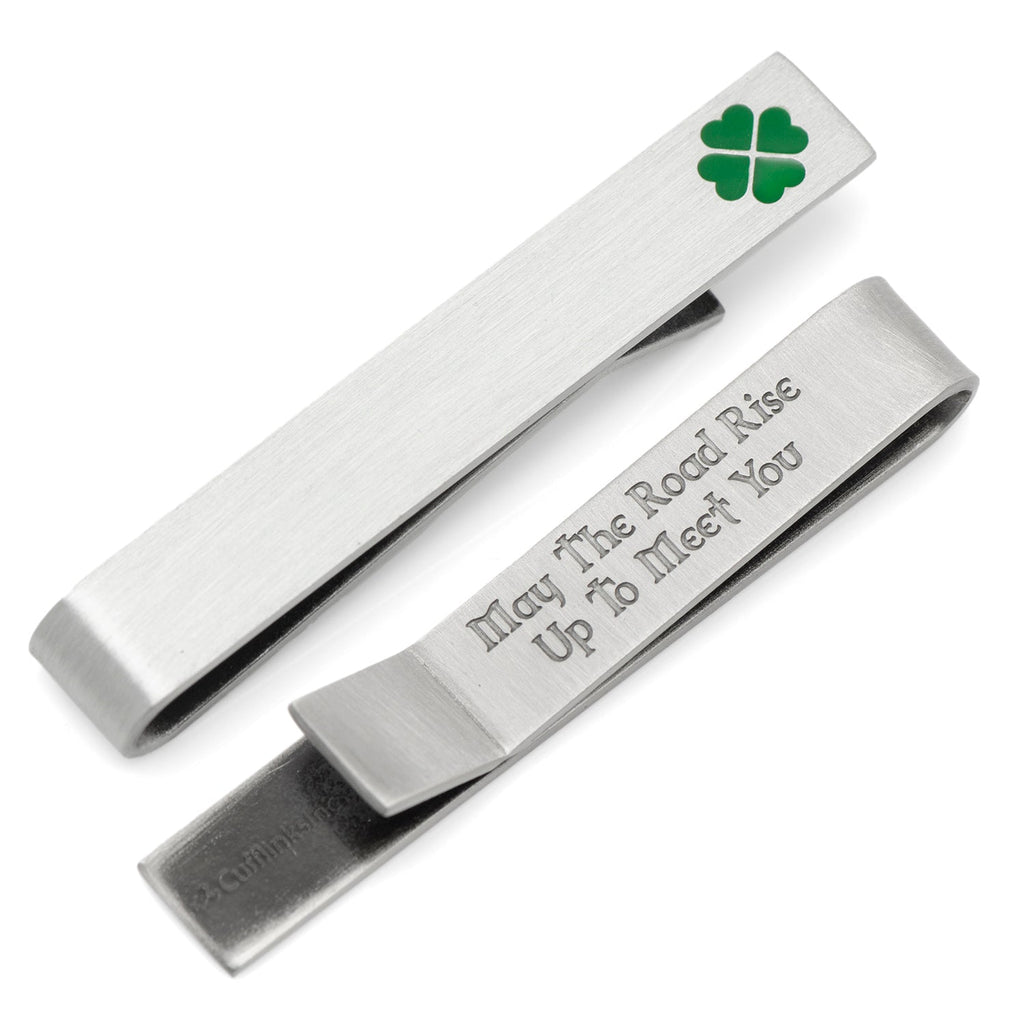 Green Clover Shamrock Cufflinks and Engraved Tie Bar Gift Set - Image 6