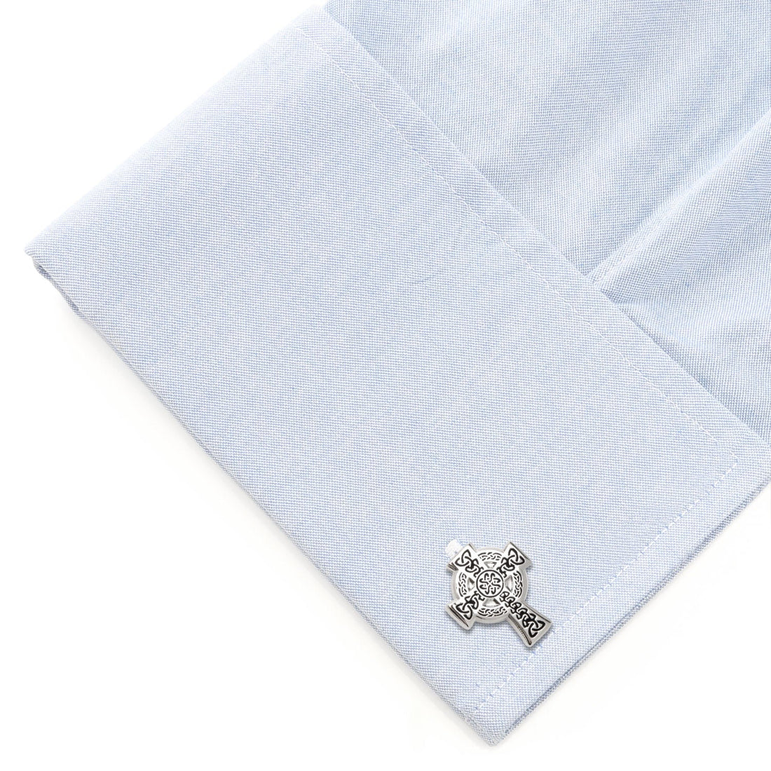 Silver Celtic Cross Cufflinks with Black Enamel Details - Image 3
