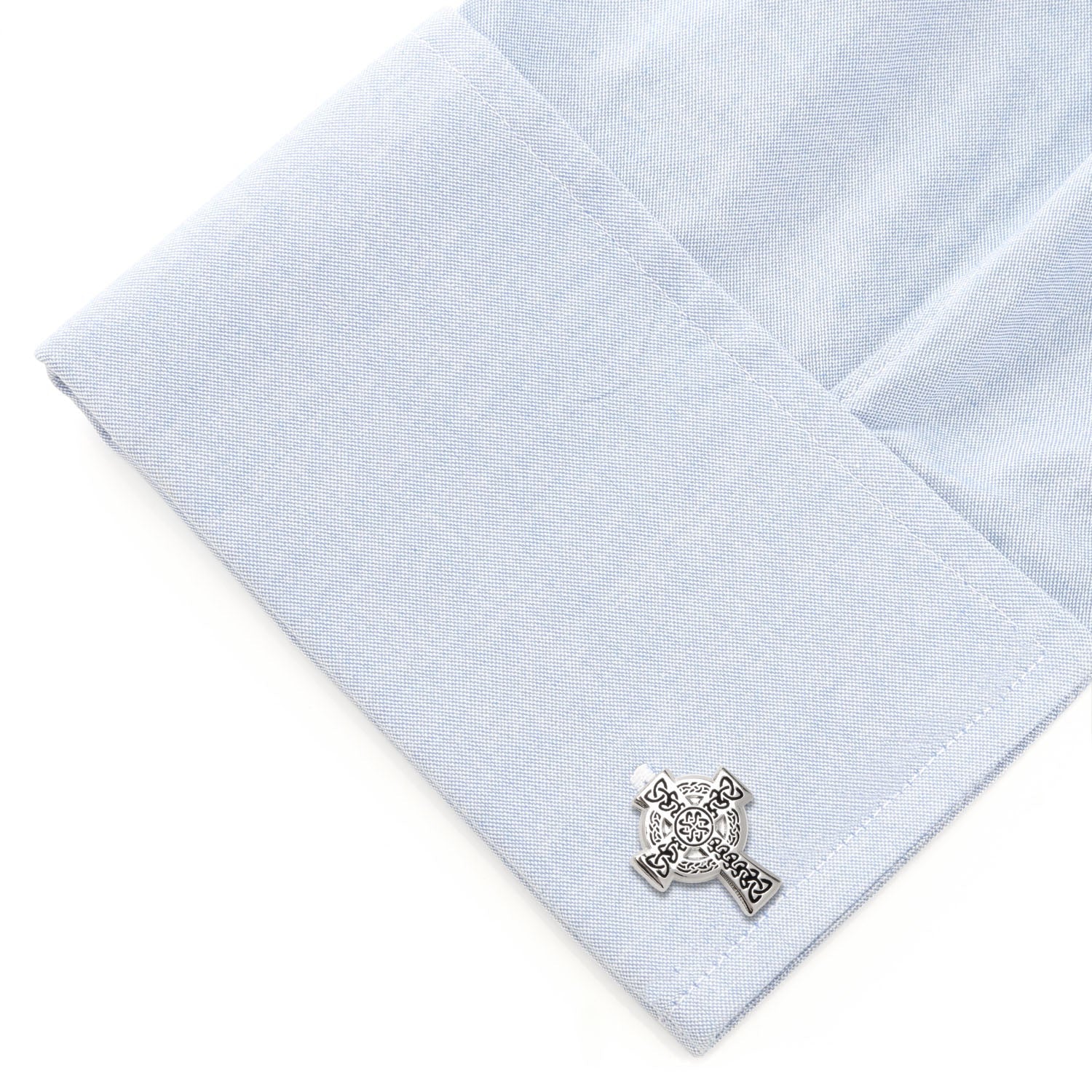 Silver Celtic Cross Cufflinks with Black Enamel Details - Image 3