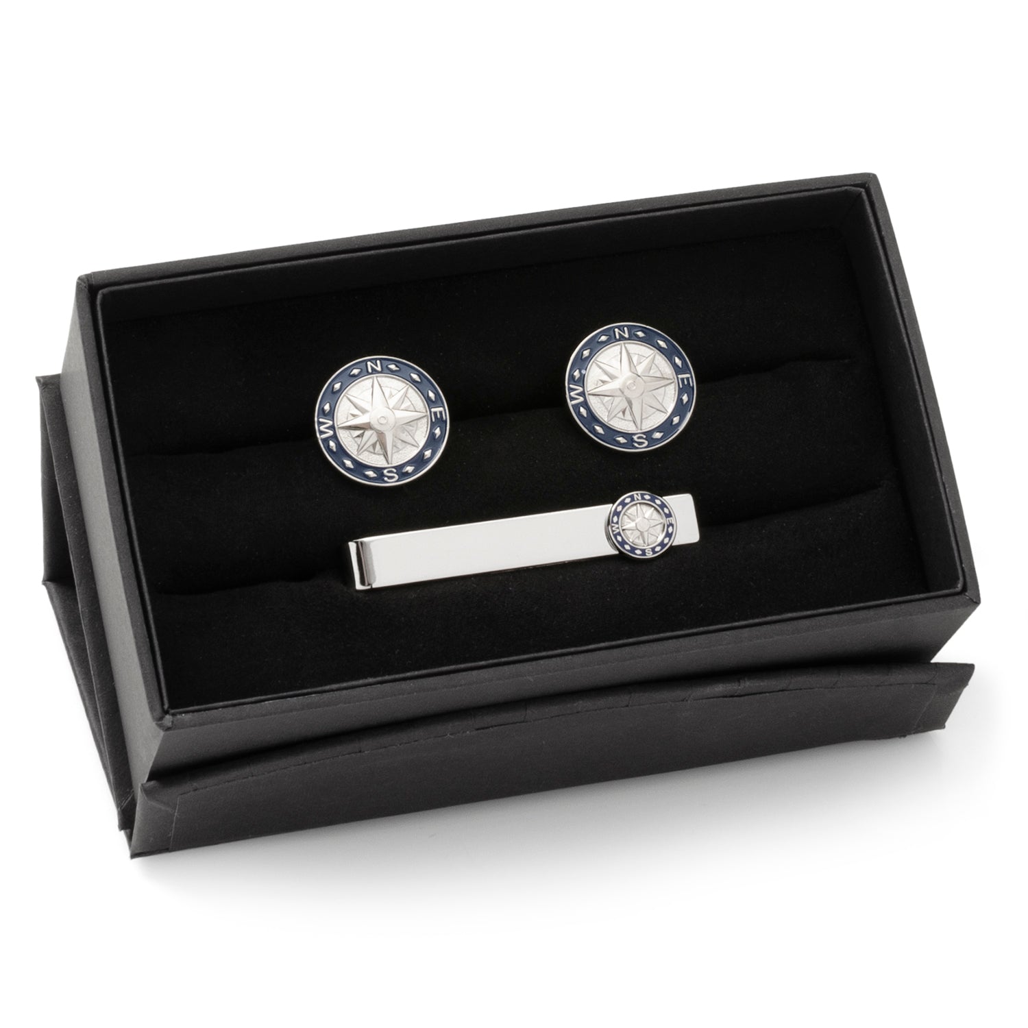 Silver Plated Compass Cufflink and Tie Bar Gift Set - Image 2