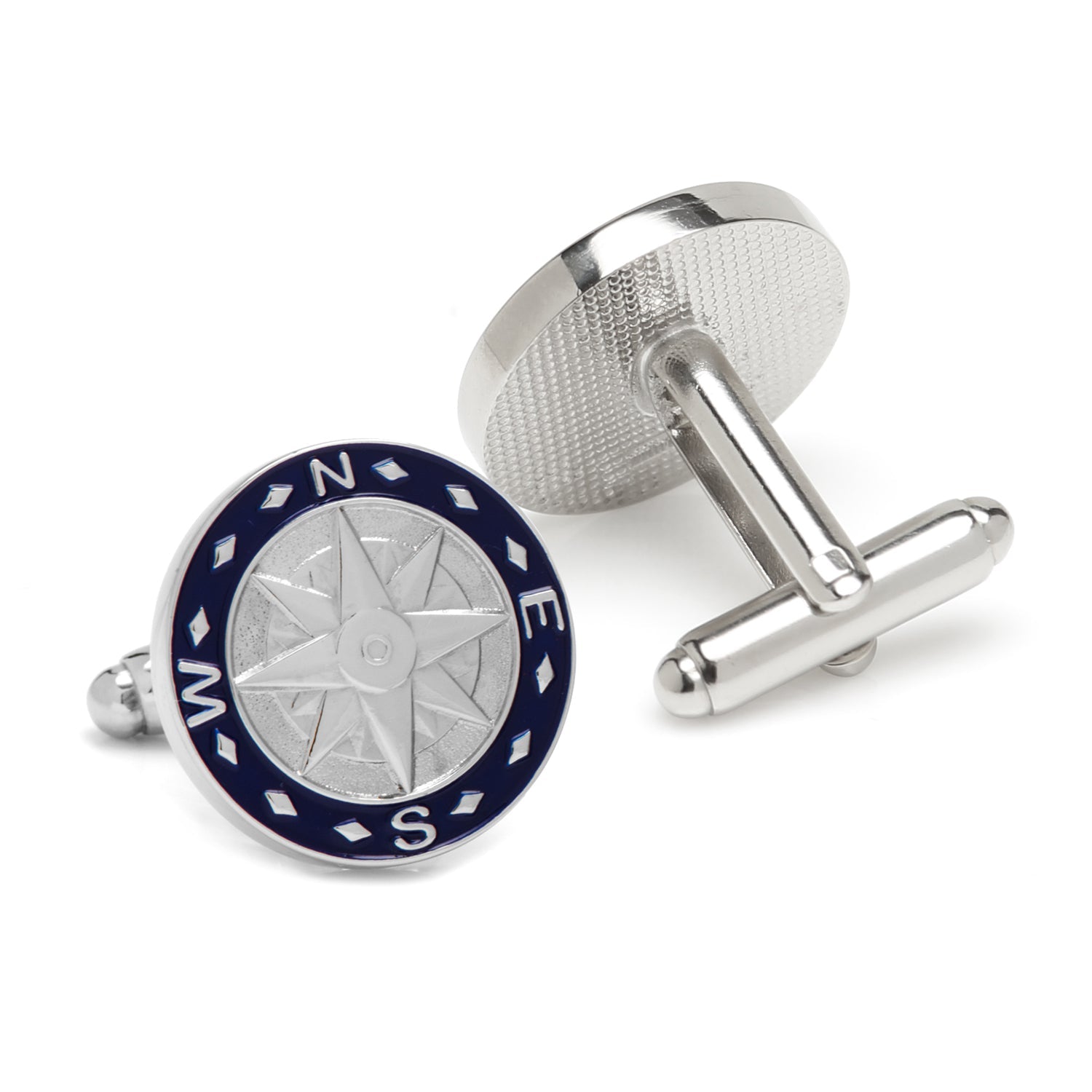 Blue Compass Cufflinks Nautical Silver Tone Metal - Image 2