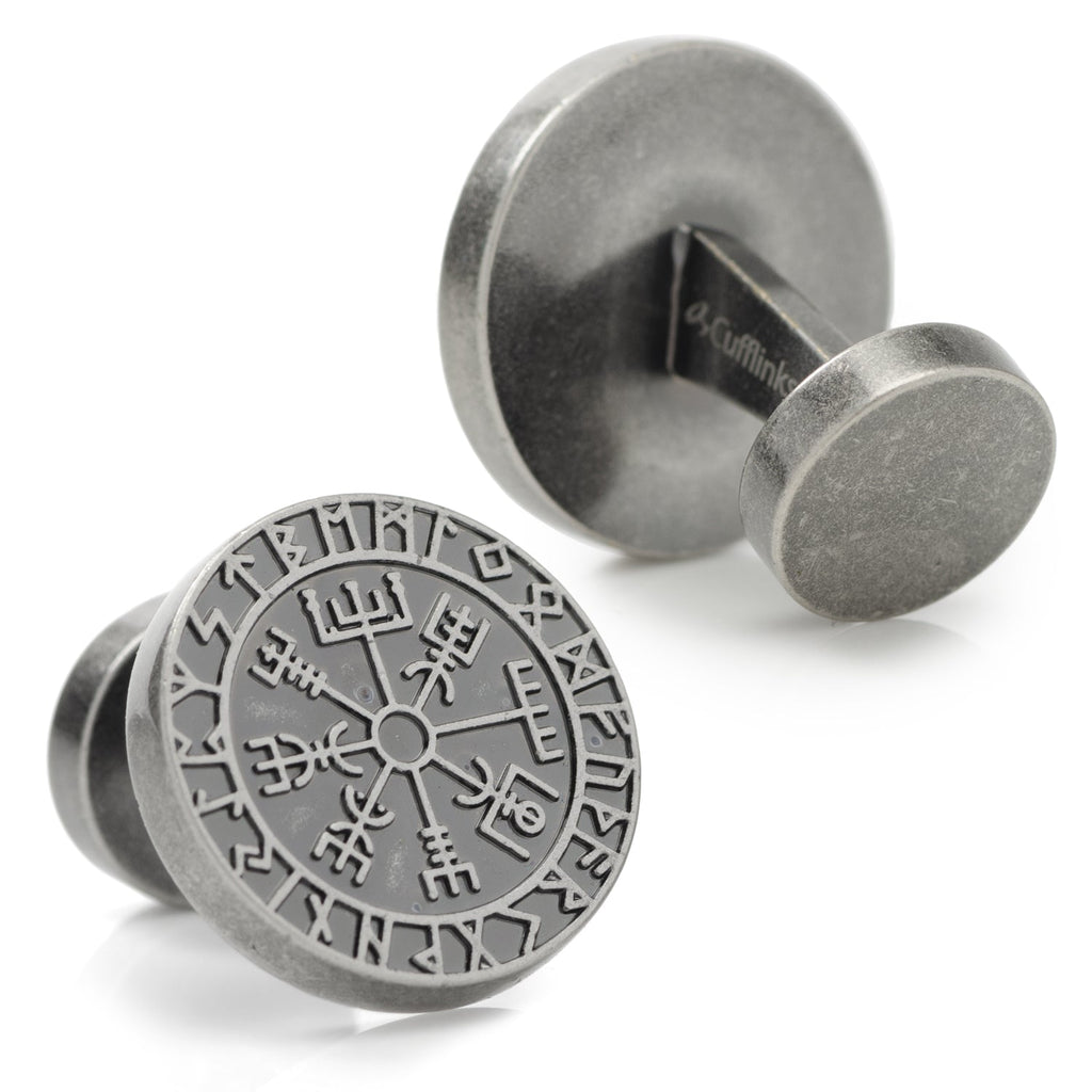 Vegvisir Viking Compass Cufflinks in Antique Silver Tone - Image 2