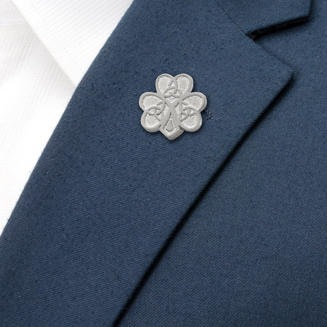 Silver Tone Celtic Knot Shamrock Lapel Pin Clover Design - Image 4