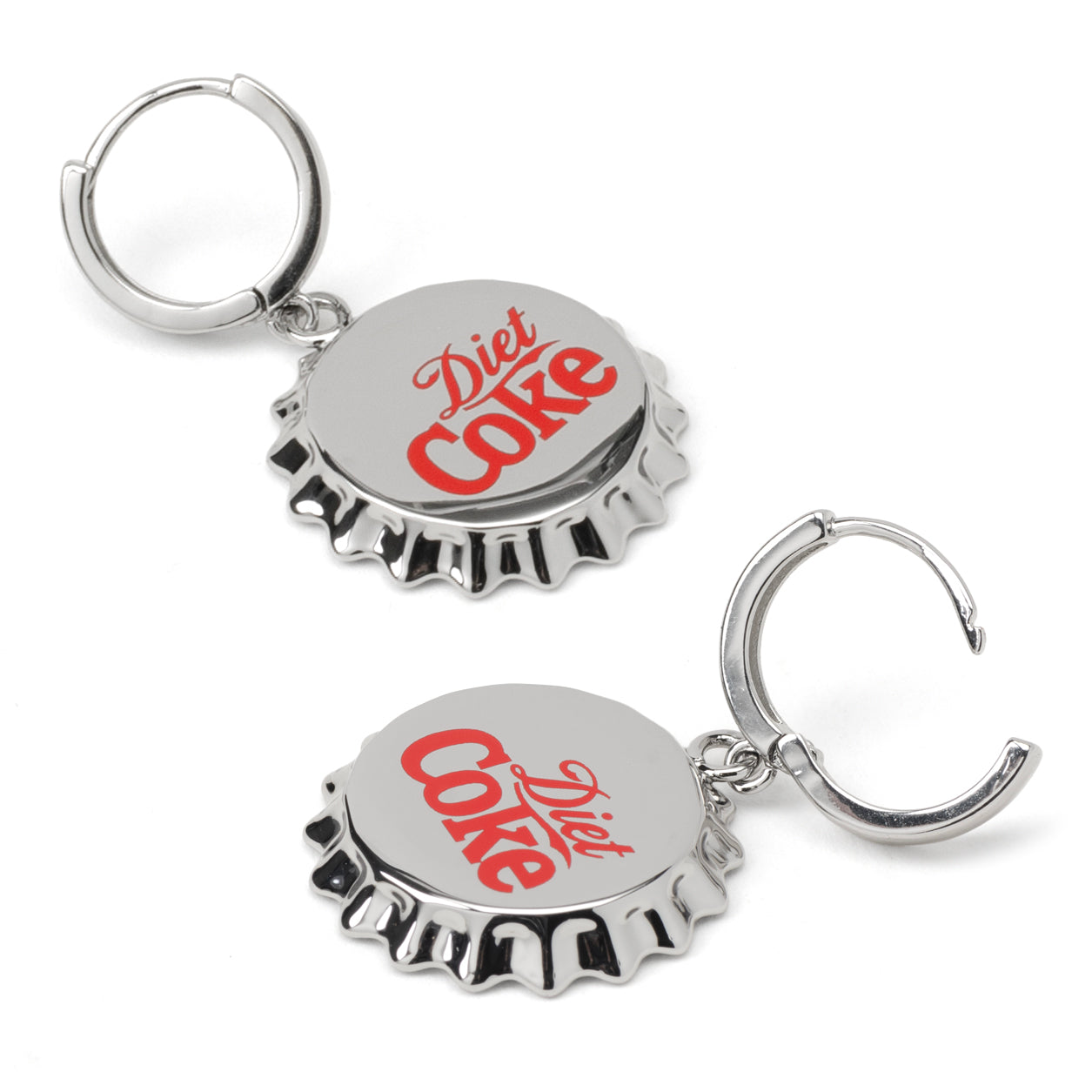 Silver-Tone Diet Coke Bottle Cap Dangle Earrings - Image 3