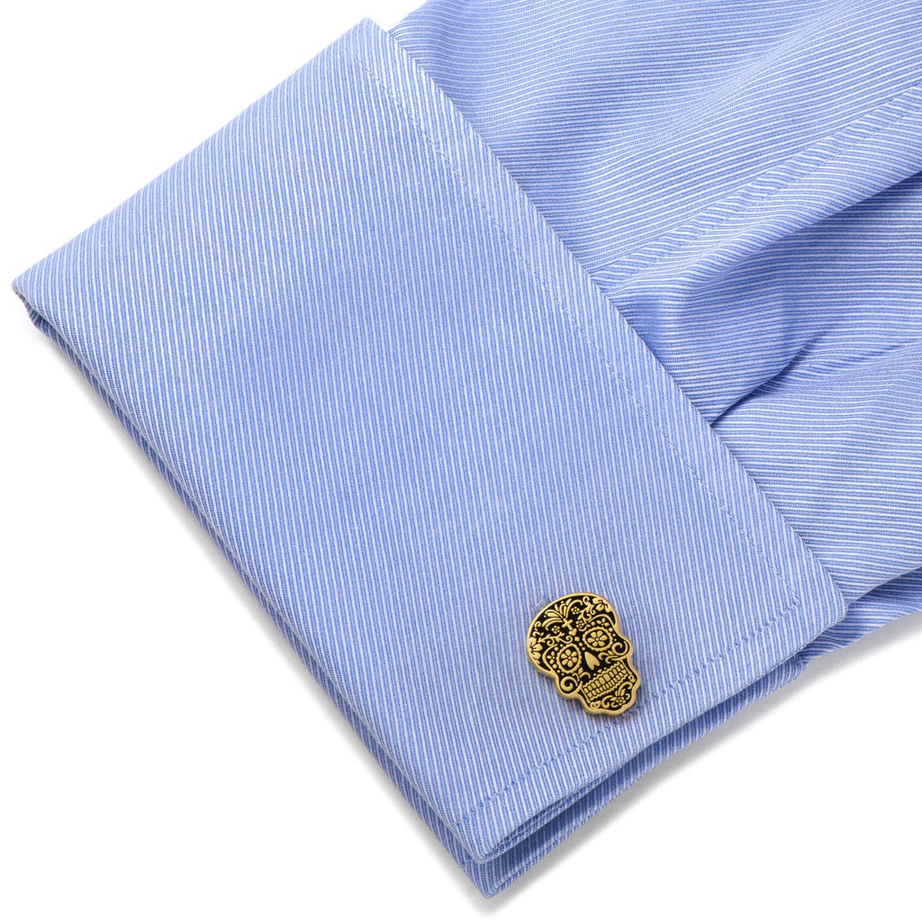 Gold and Black Day of the Dead Sugar Skull Cufflinks - Image 3