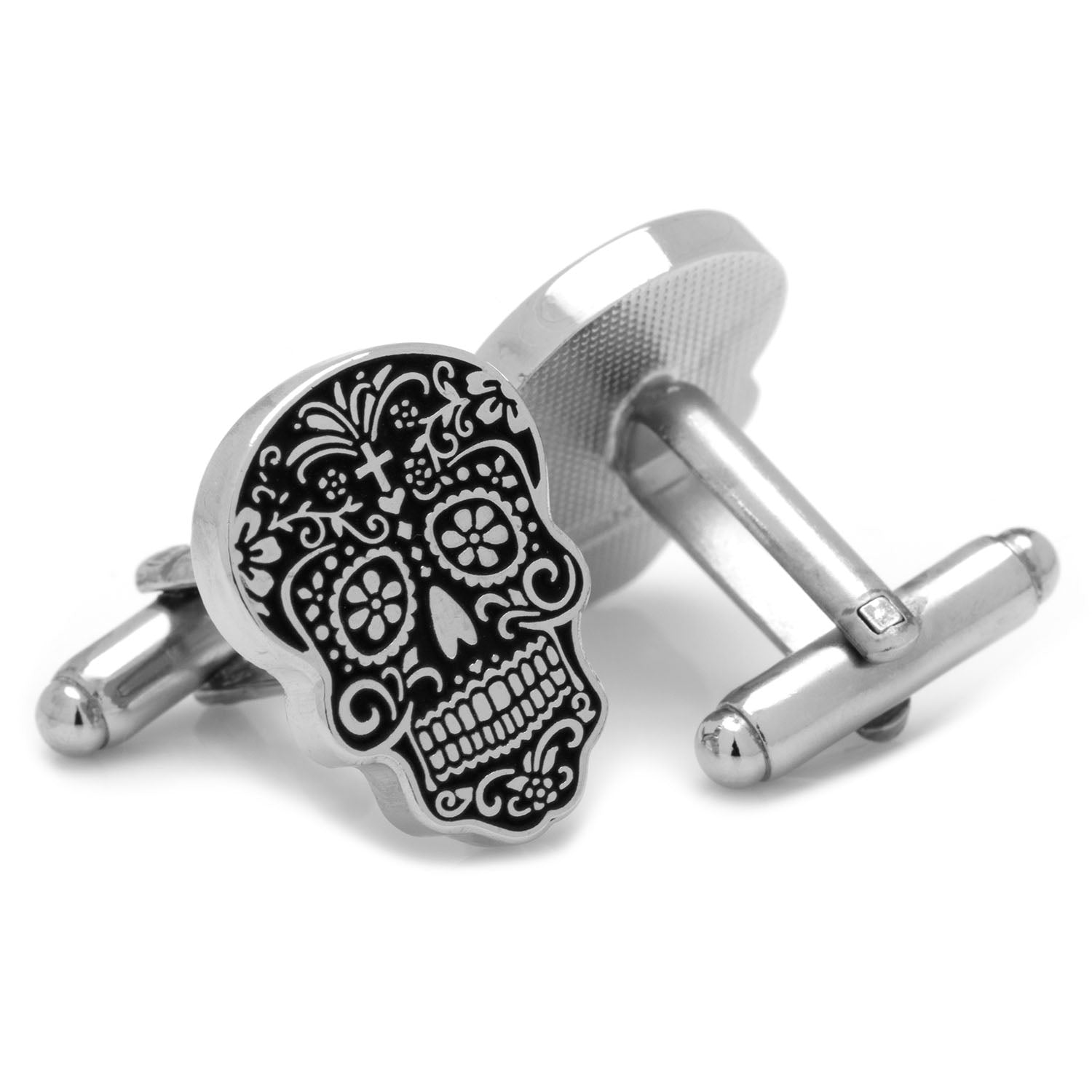 Silver and Black Day of the Dead Sugar Skull Cufflinks - Image 2