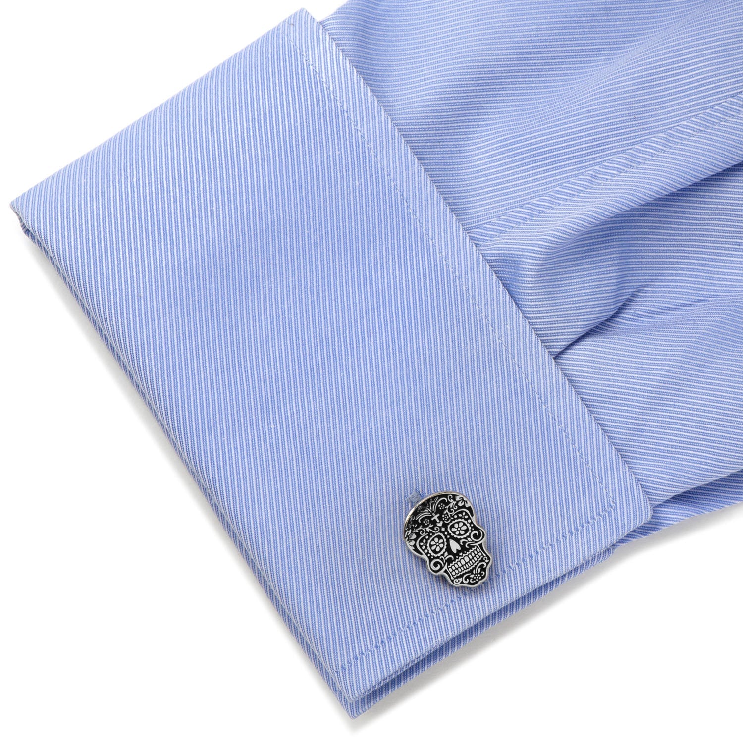 Silver and Black Day of the Dead Sugar Skull Cufflinks - Image 3