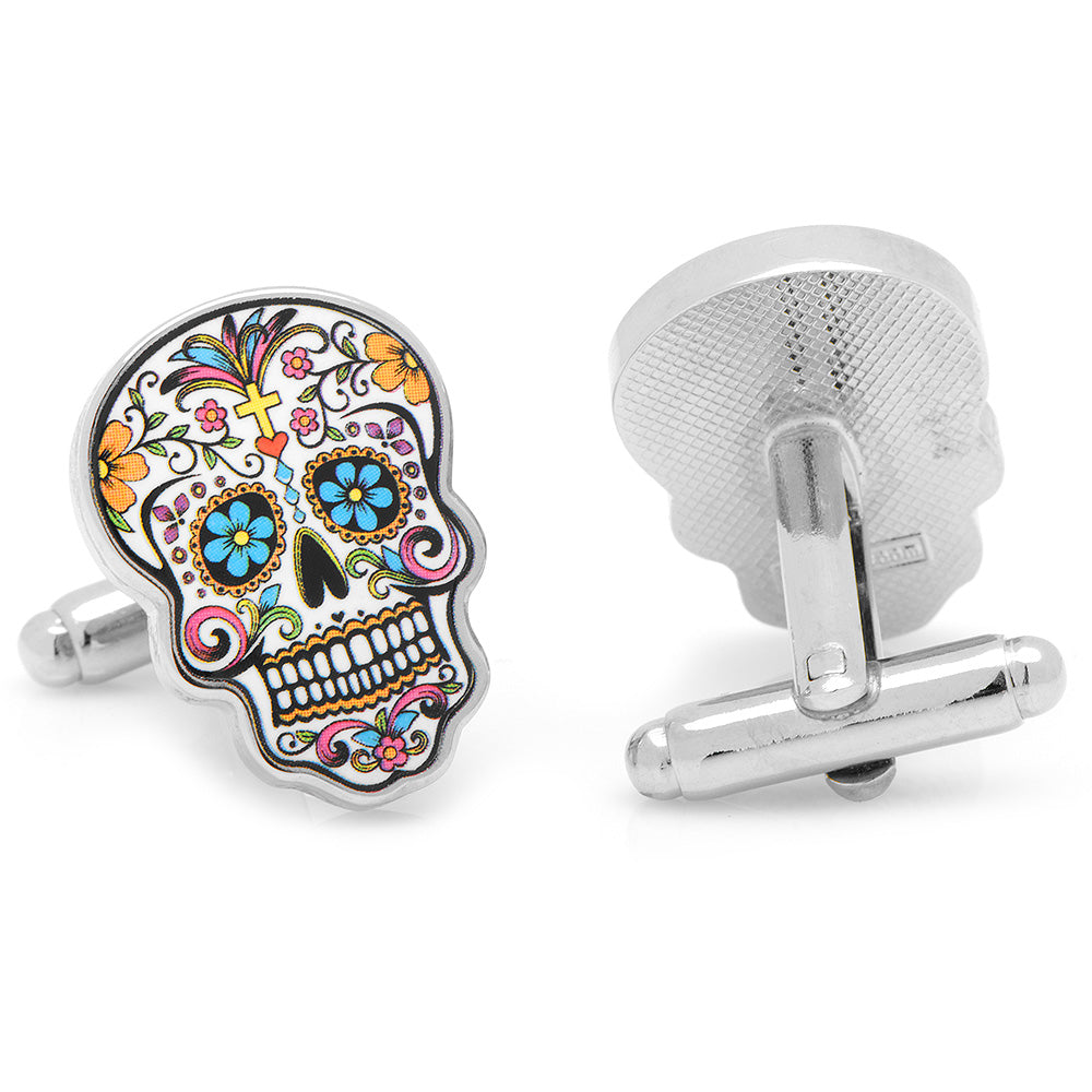 Day of the Dead Sugar Skull Cufflinks with Multi-Color Detail - Image 2