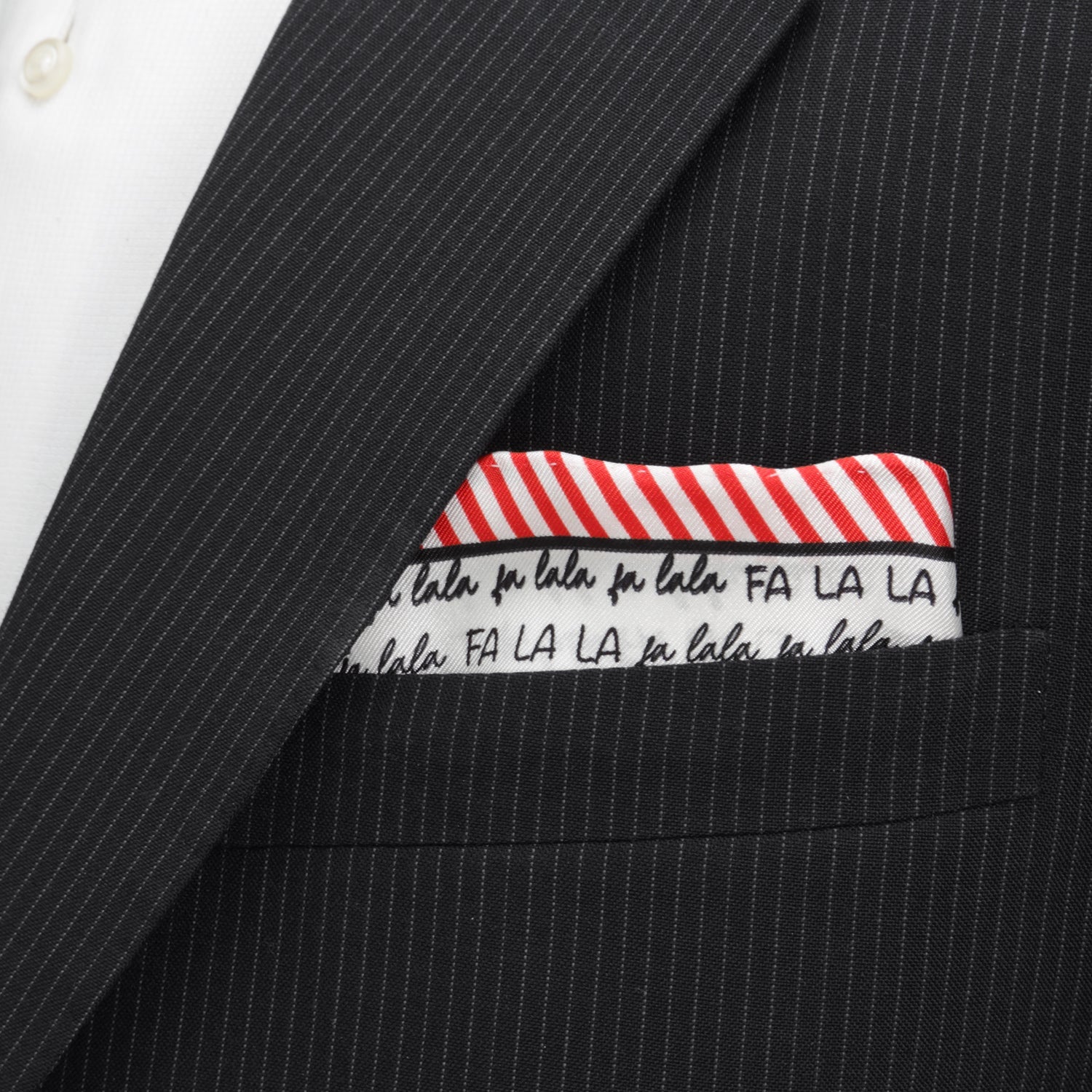 Fa La La Holiday Silk Pocket Square Red White Christmas Accessory - Image 5