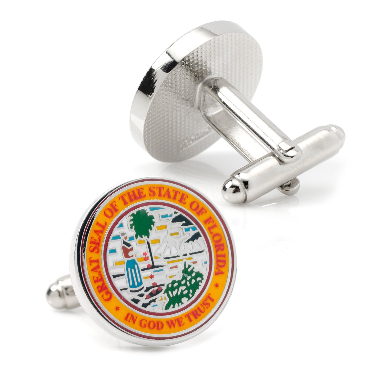 Florida State Seal Enamel Cufflinks in Silver Tone - Image 2
