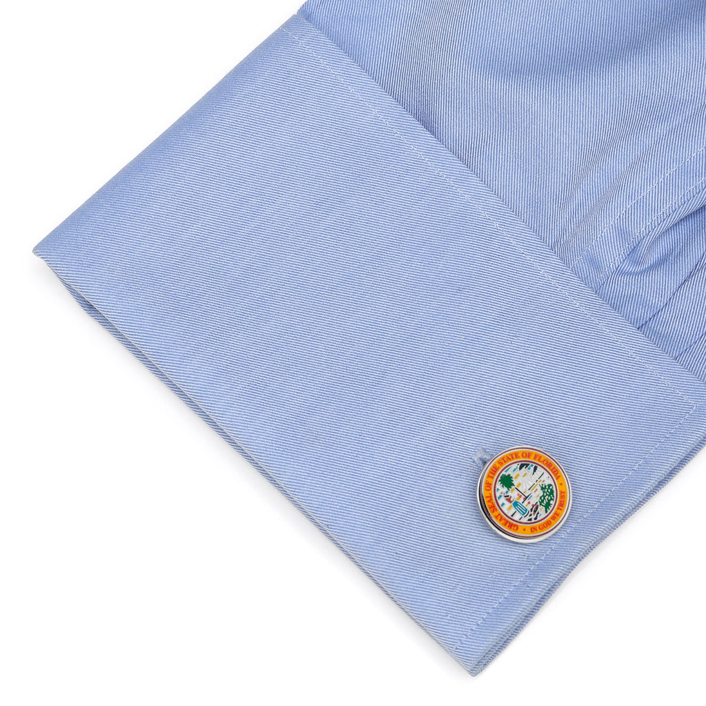 Florida State Seal Enamel Cufflinks in Silver Tone - Image 3
