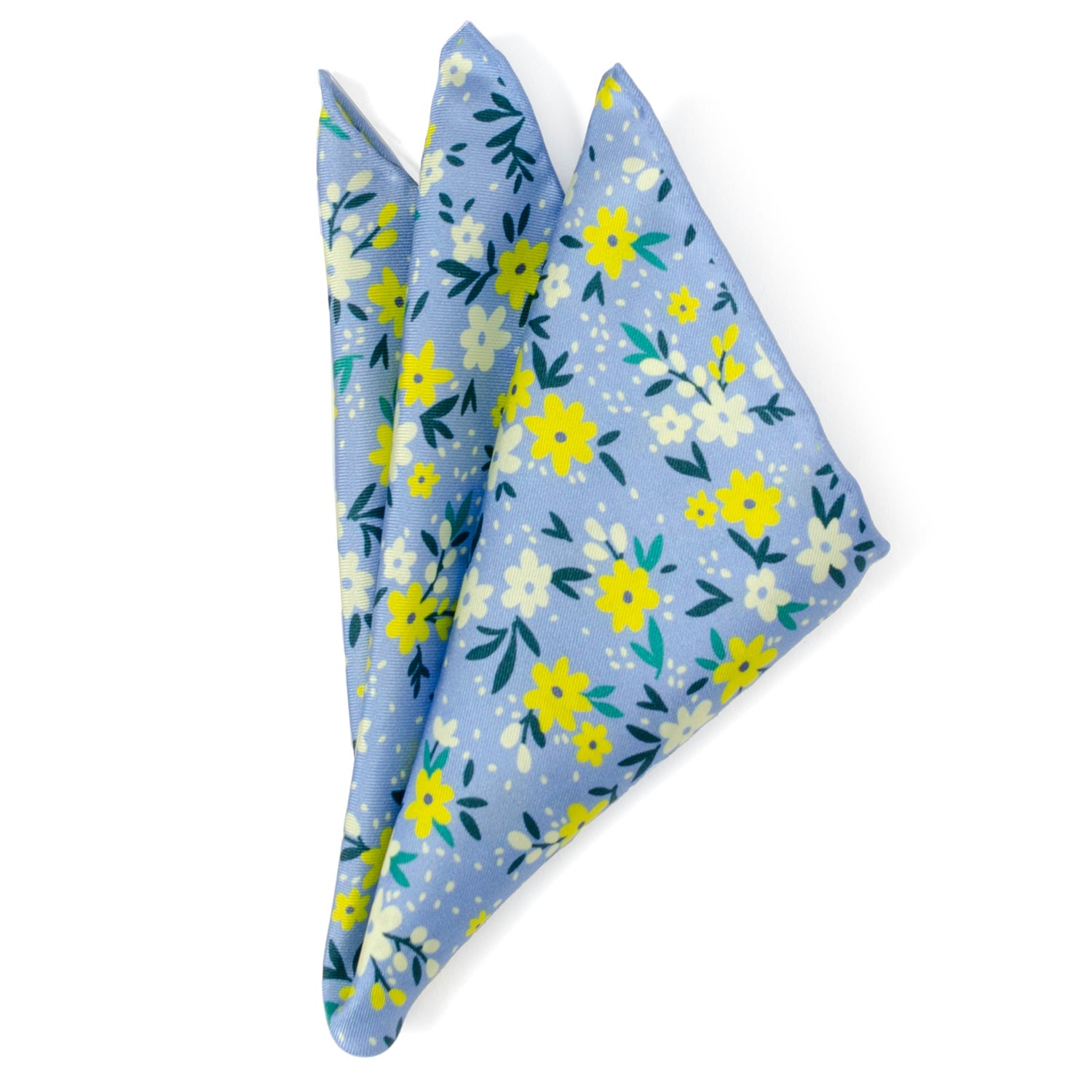 Floral Blue Silk Pocket Square with Yellow and White Blooms - Image 4