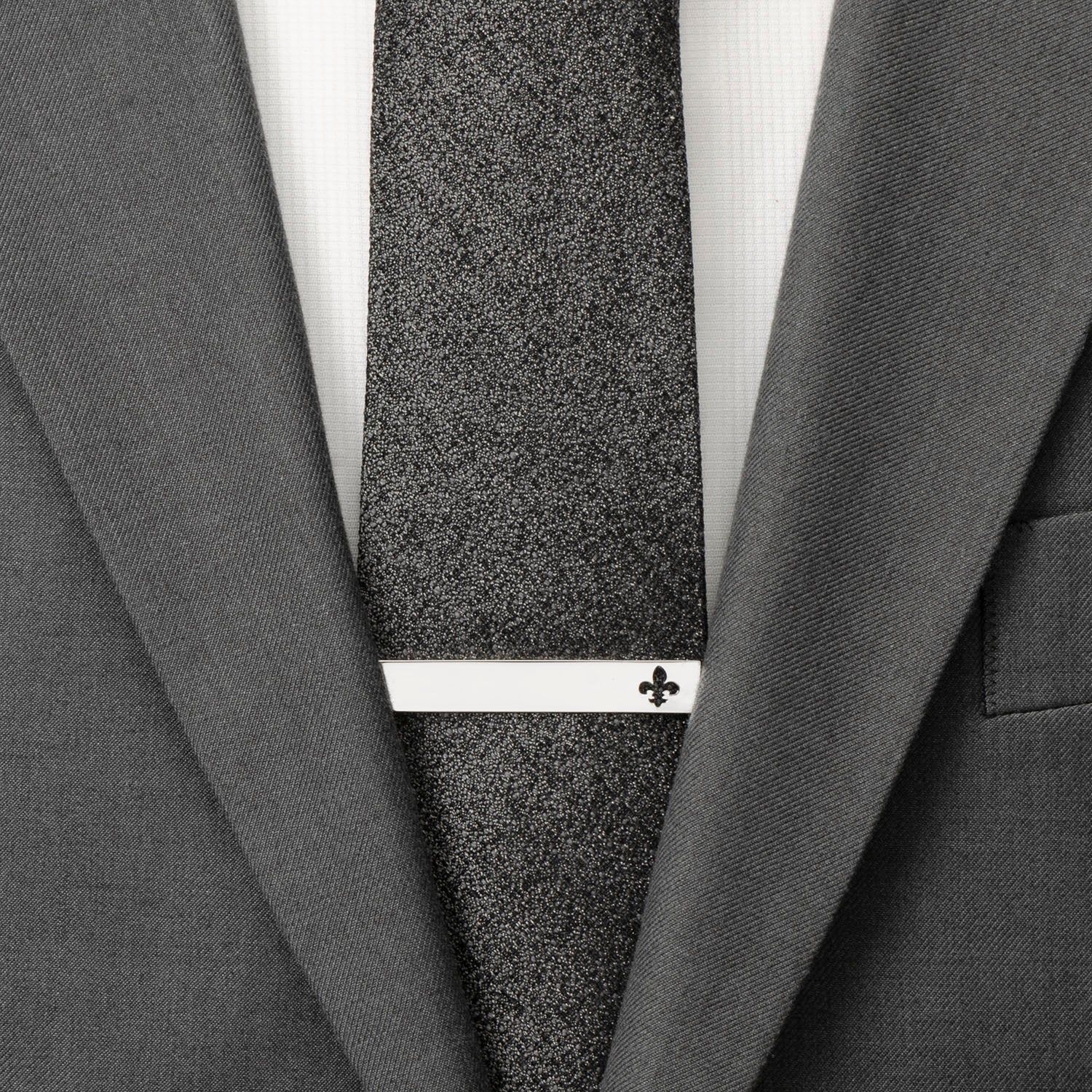 Silver Fleur De Lis Tie Bar with Cutout Design - Image 2