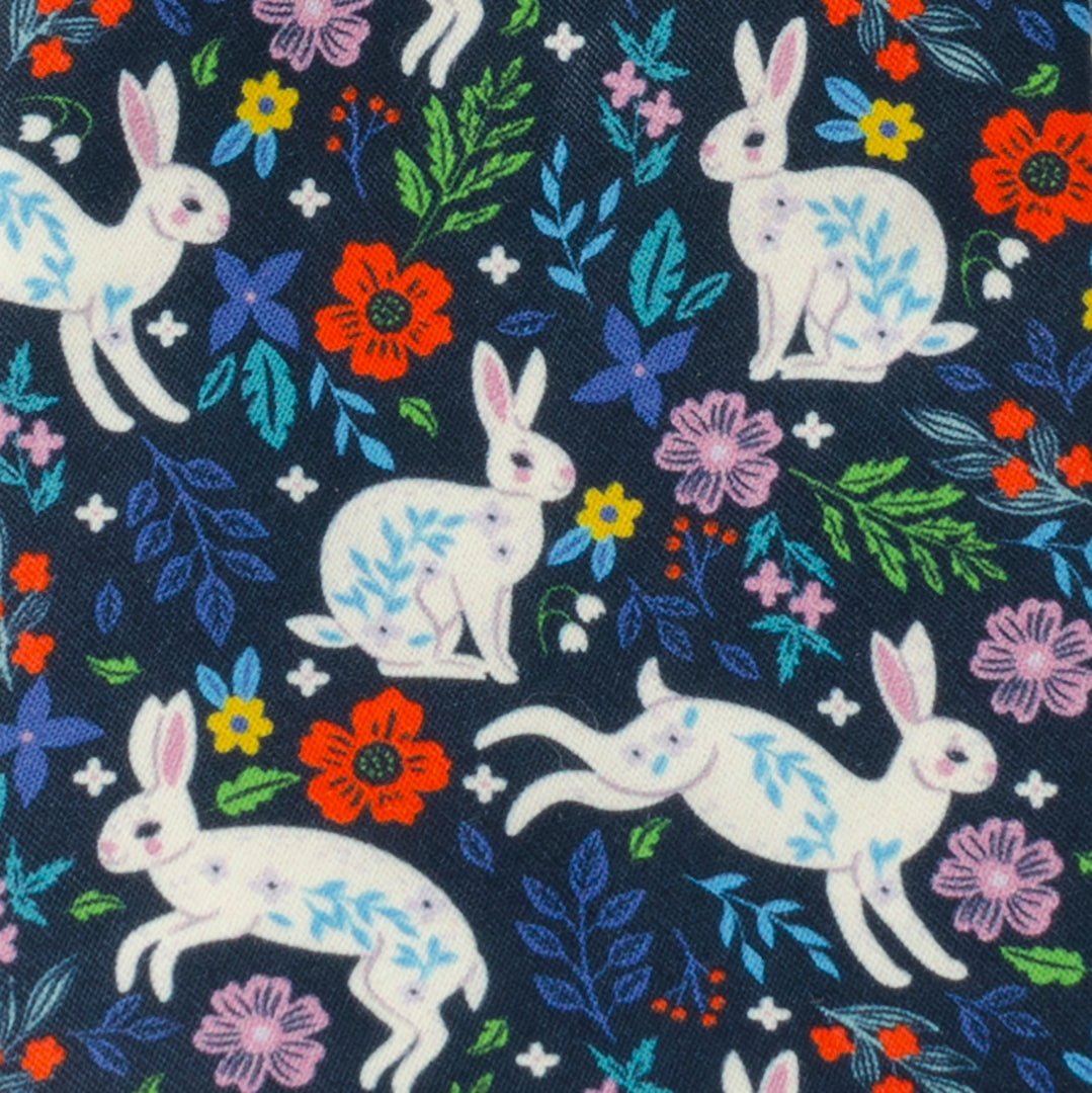 Floral Rabbit Print Men's Tie in Navy Cotton - Image 4