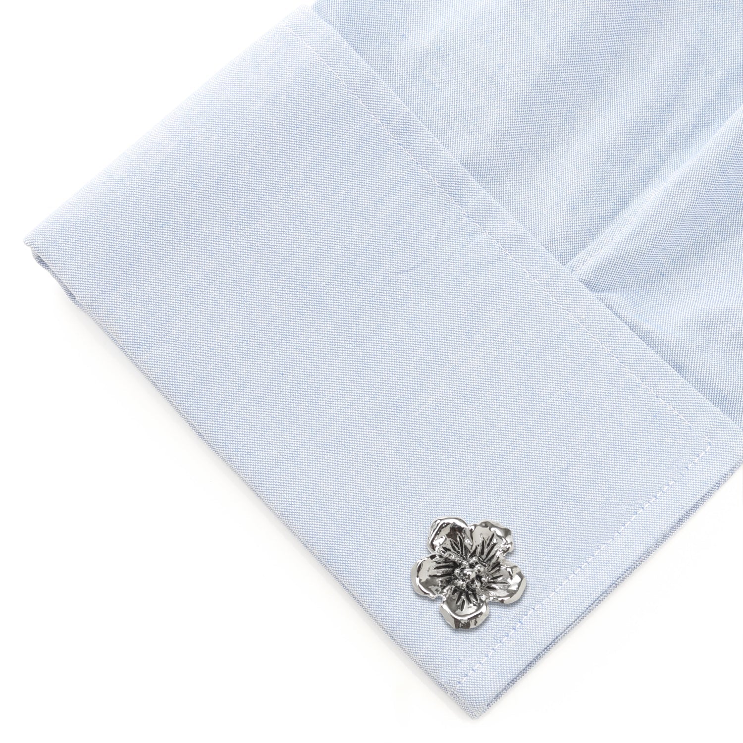 Silver Tone Flower Cufflinks with Floral 3D Design