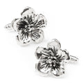 Silver Tone Flower Cufflinks with Floral 3D Design