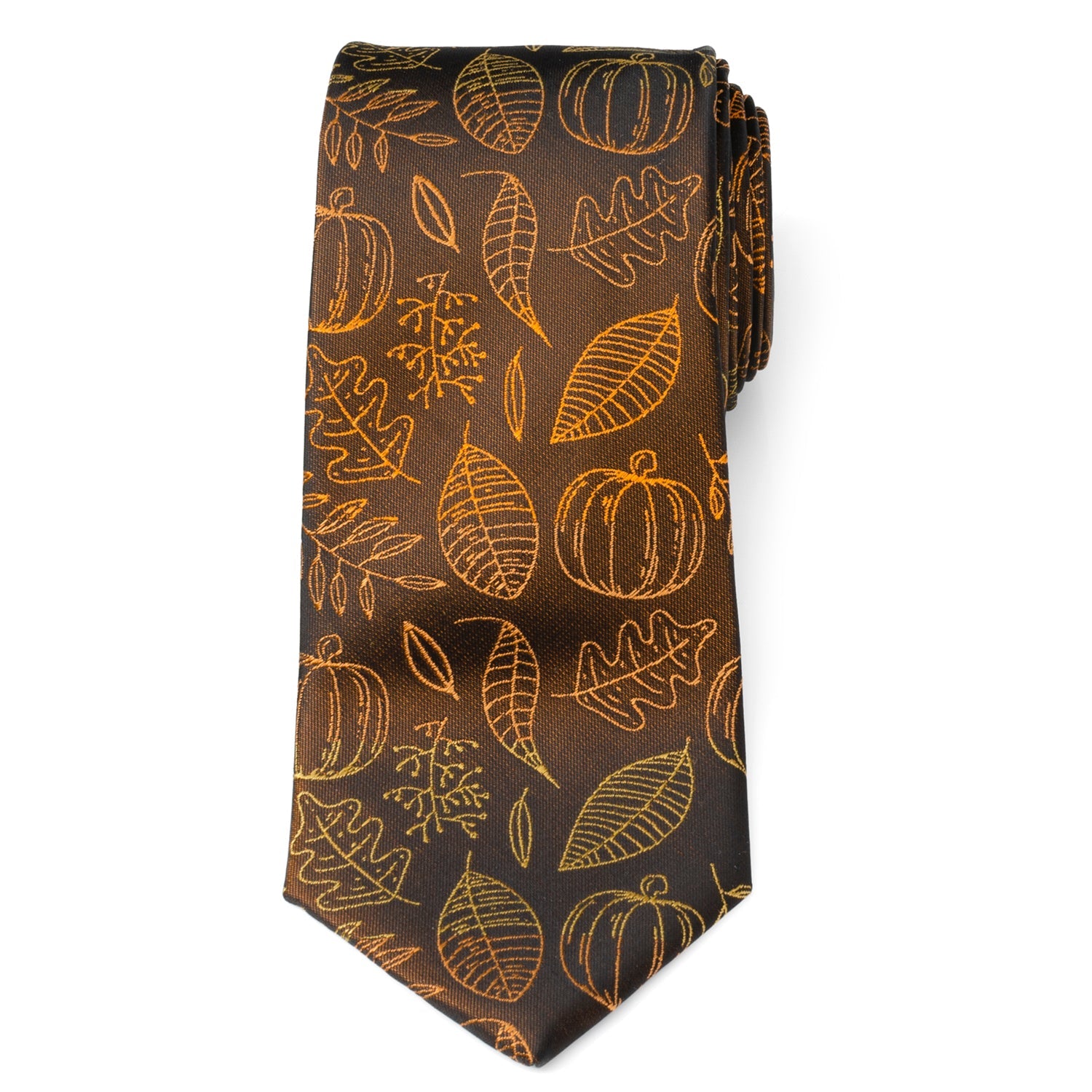 Fall Spice Brown Necktie with Pumpkin and Leaf Print - Image 3