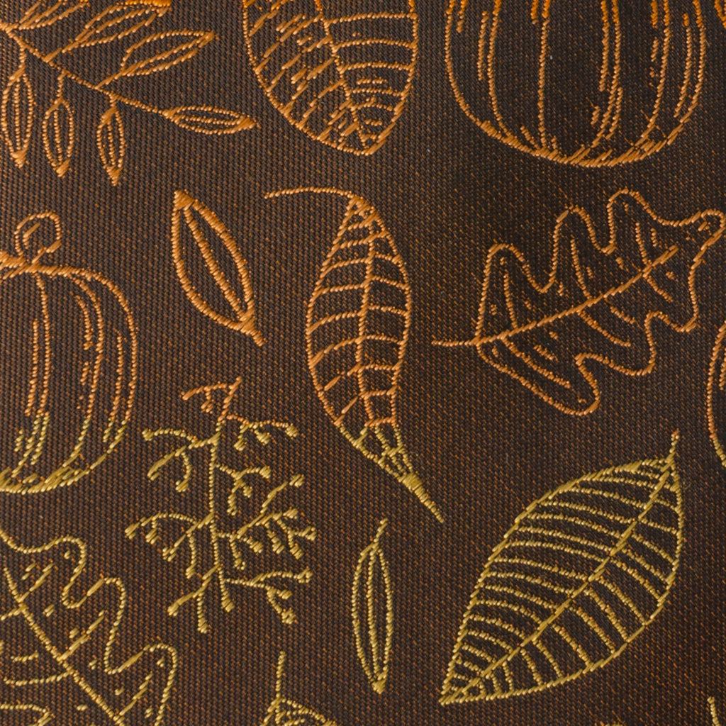 Fall Spice Brown Necktie with Pumpkin and Leaf Print - Image 4